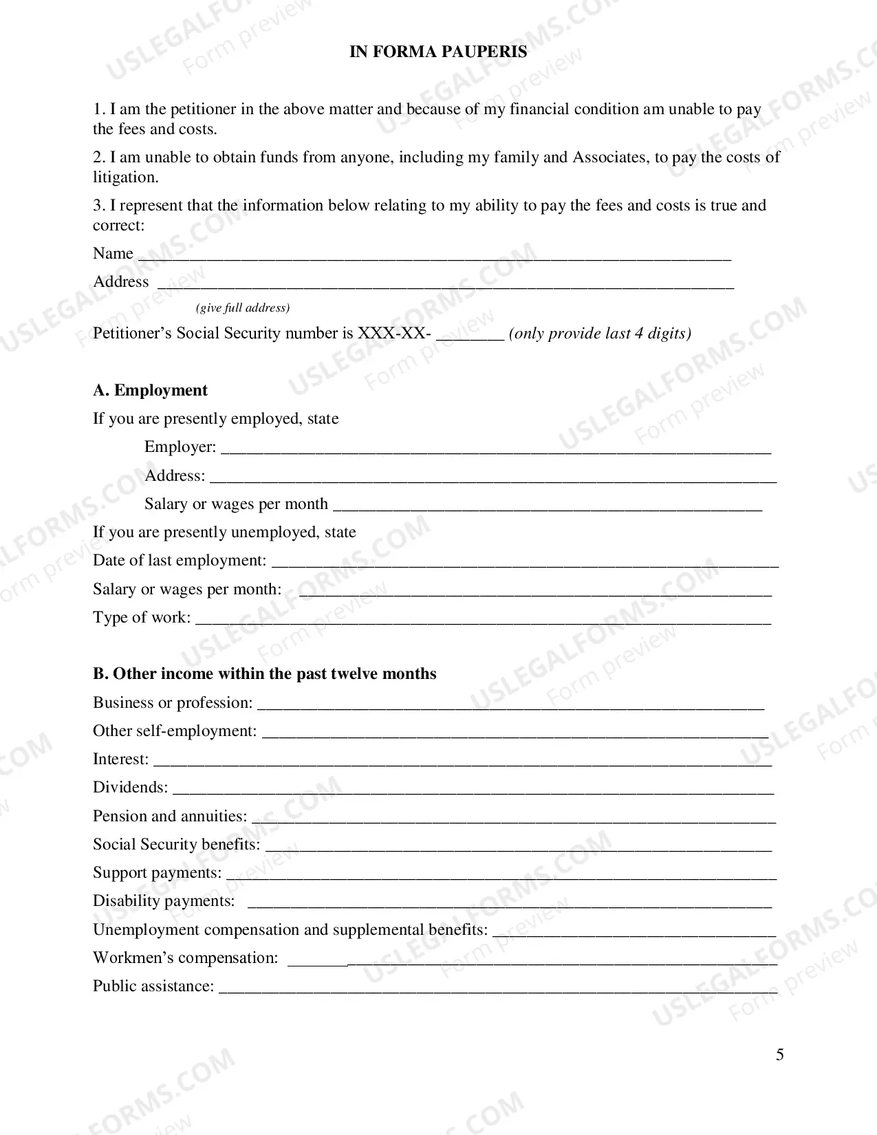 Preview Petition, Affidavit & Order for IFP