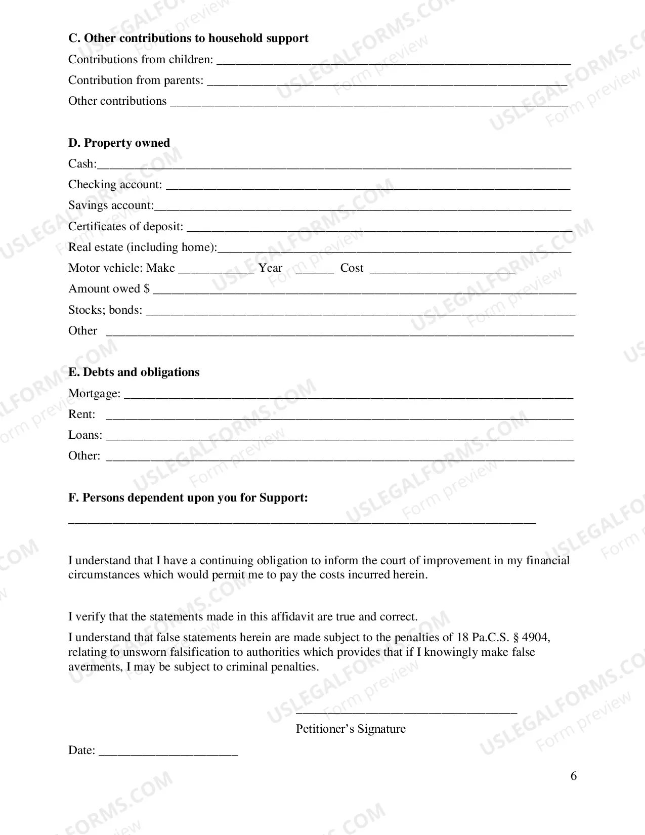 Preview Petition, Affidavit & Order for IFP