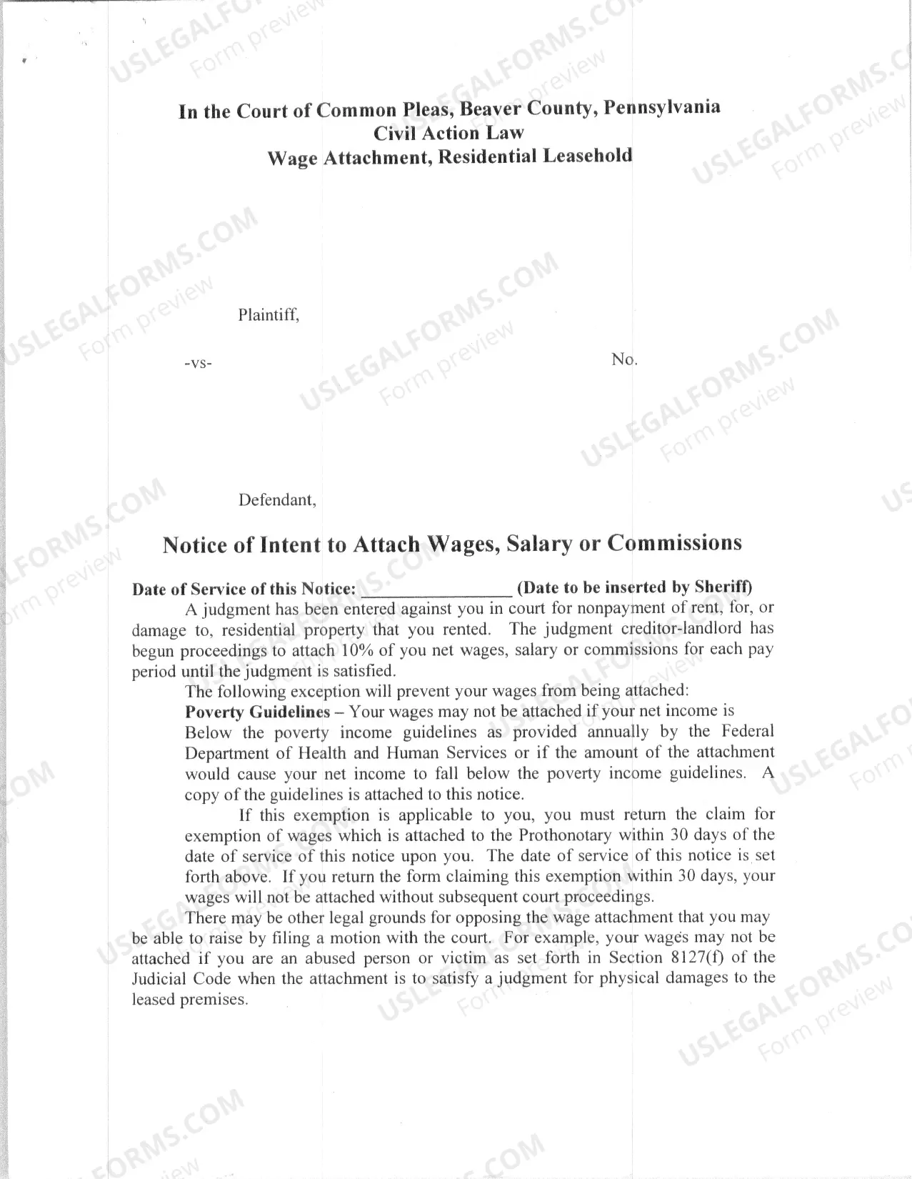 Preview Wage Attachment Packet - Complete