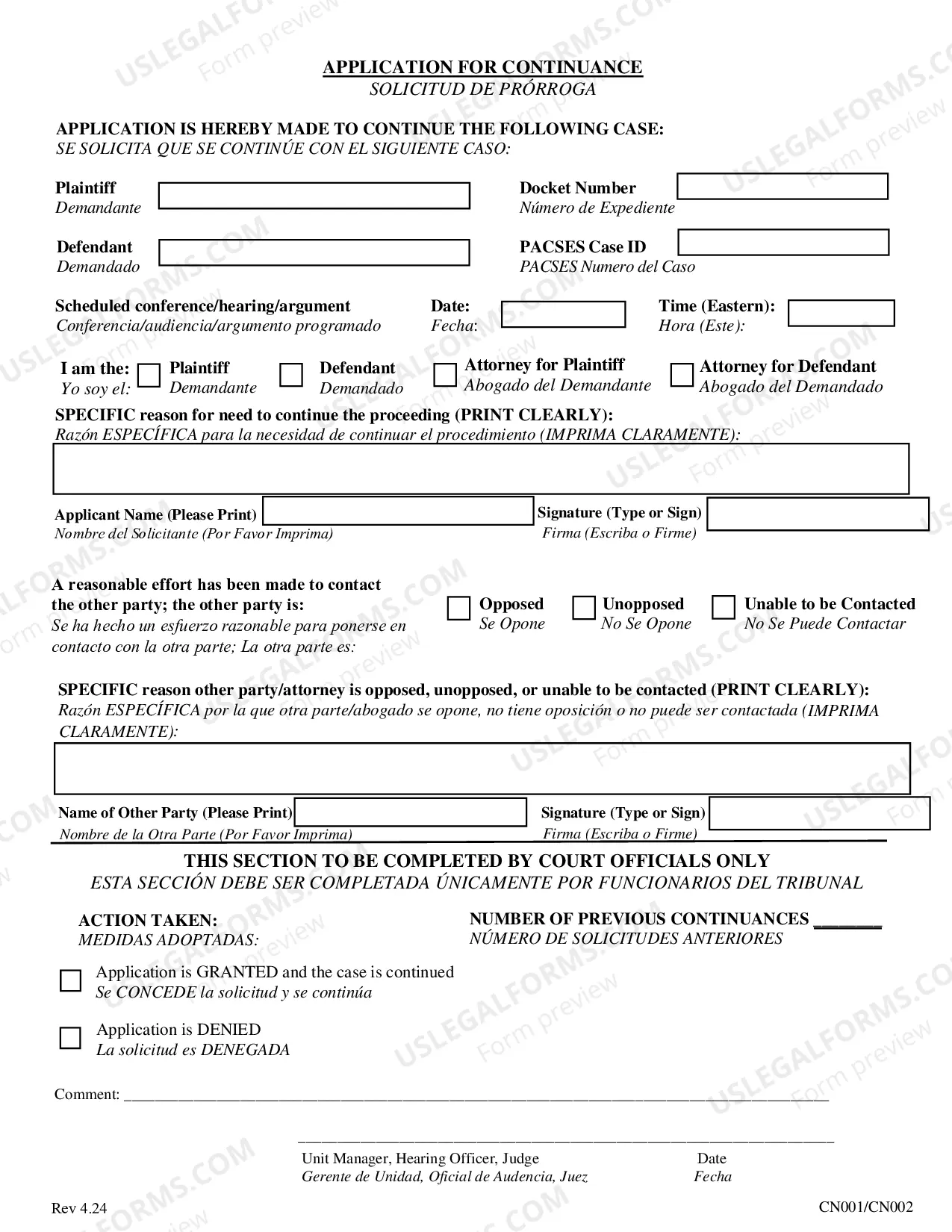 Preview Application For Continuance of Support Action
