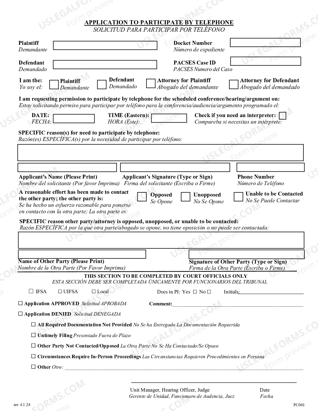 Preview Application For Telephone Conference Or Hearing