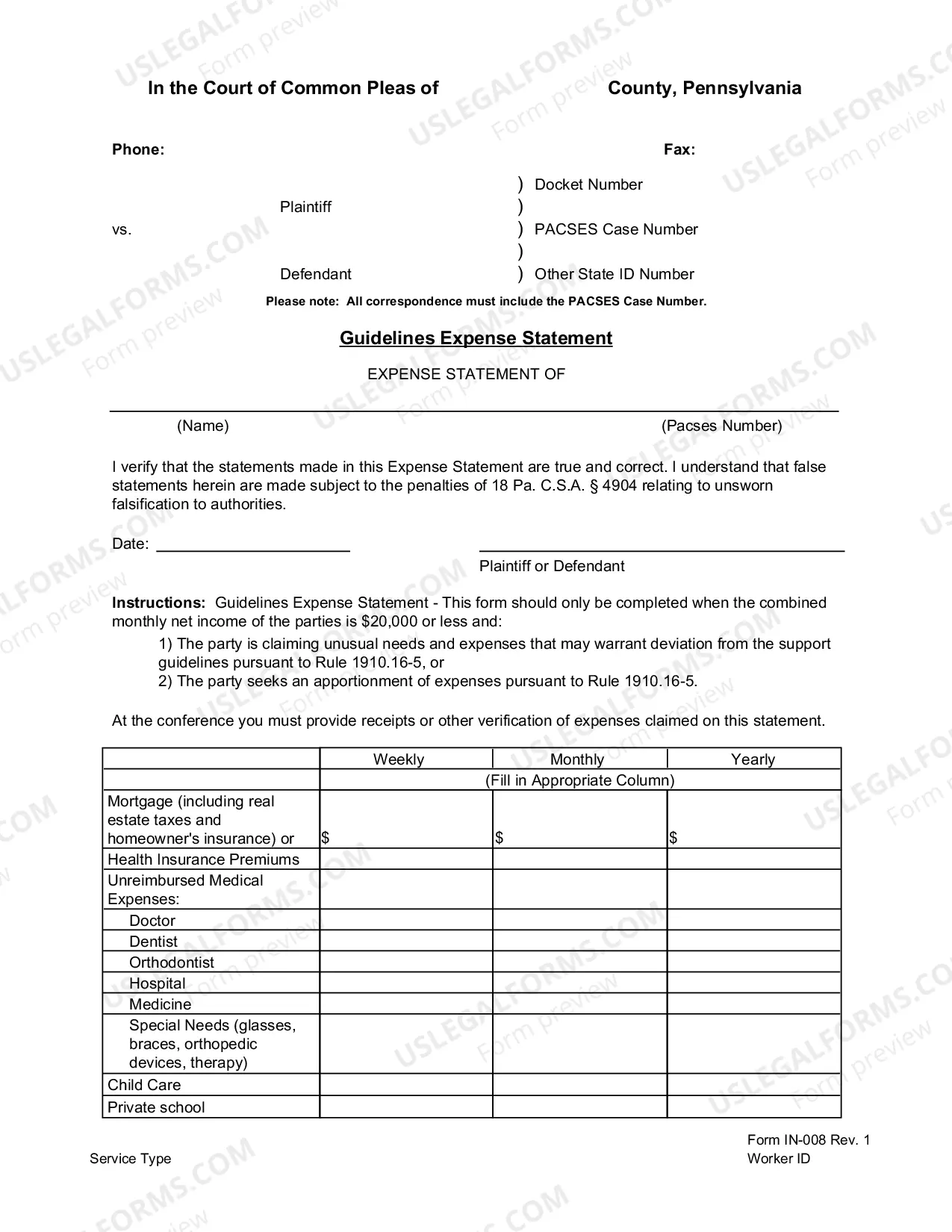 Preview income and Expense Statement
