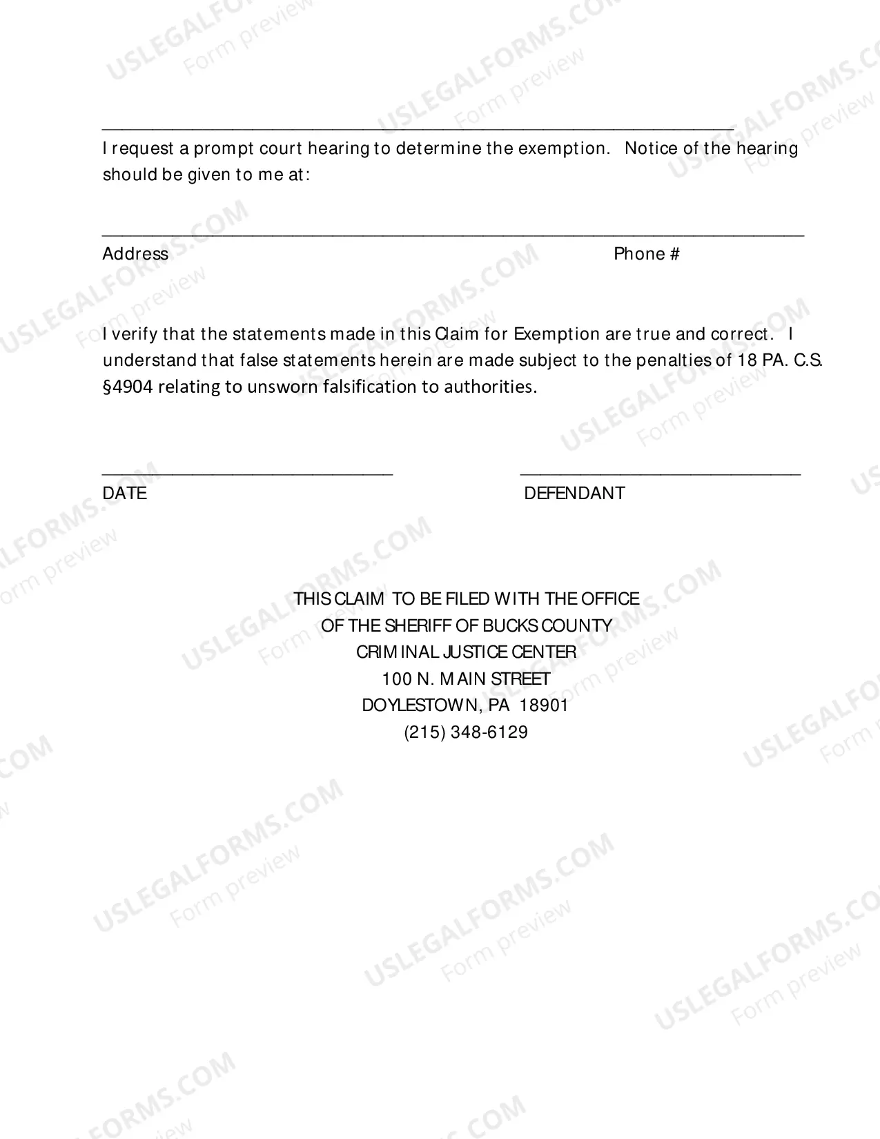 Preview Claim For Exemption