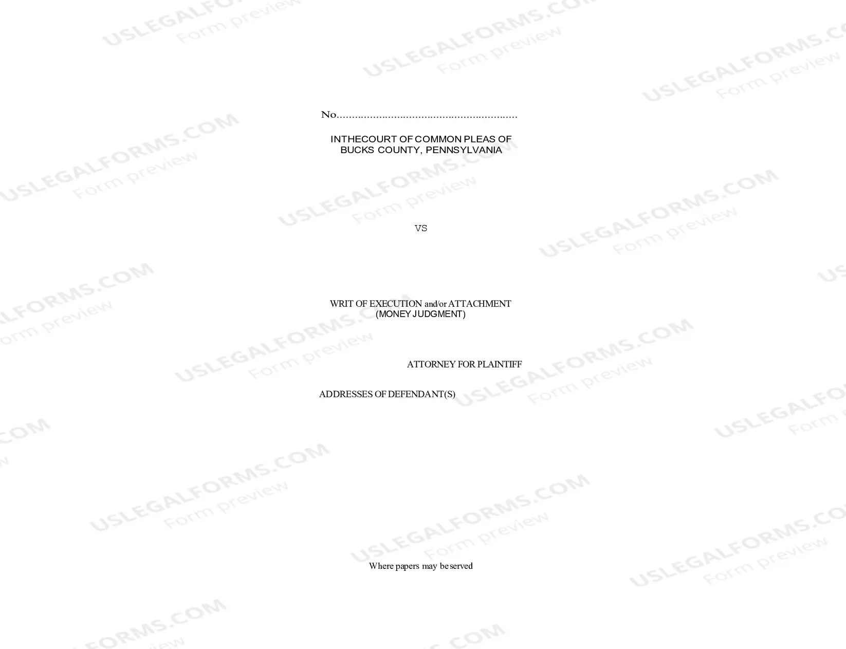 Preview Praecipe For Writ of Execution Money Judgment