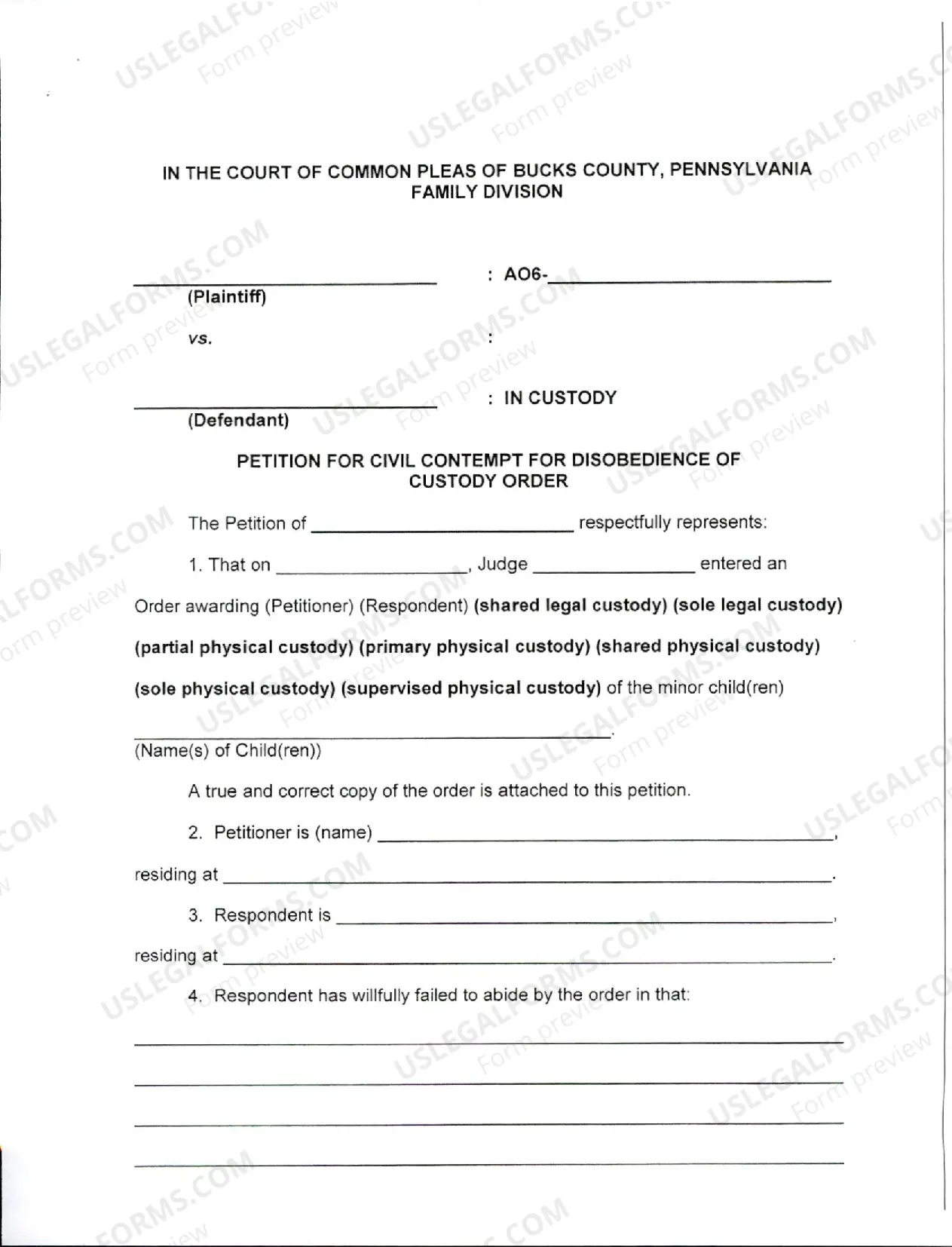 Preview Custody Contempt Petition