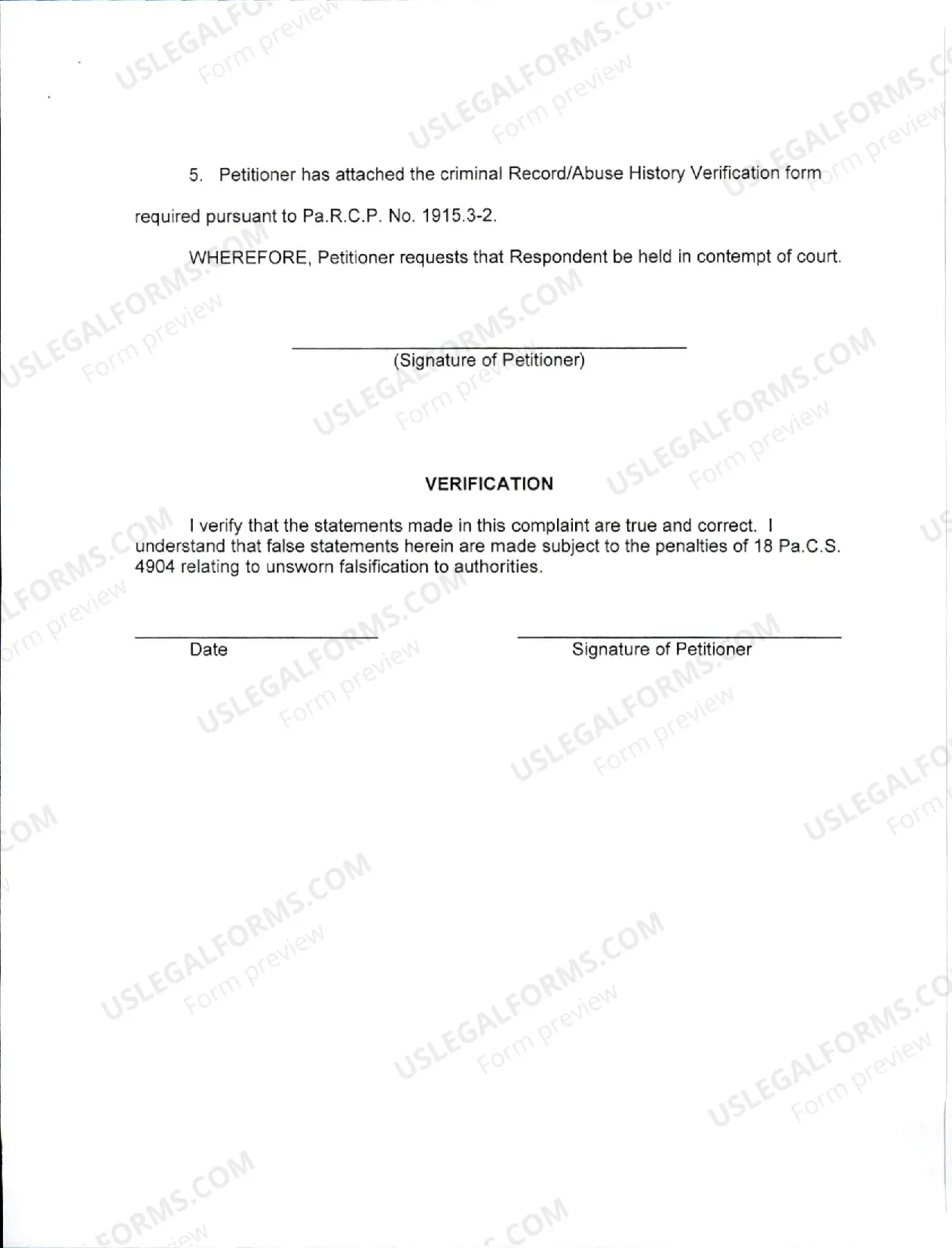 Preview Custody Contempt Petition