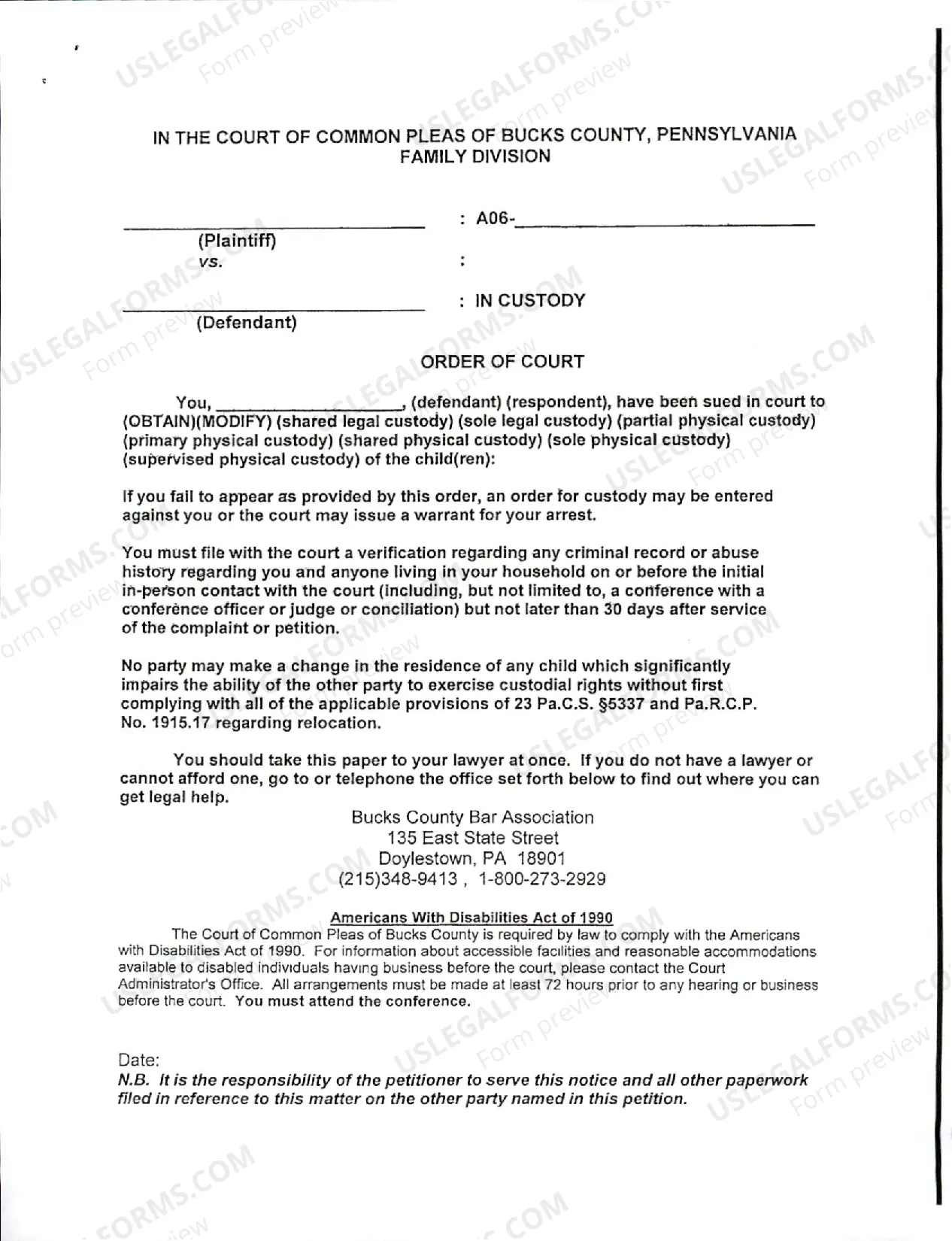 Preview Custody Legal Application