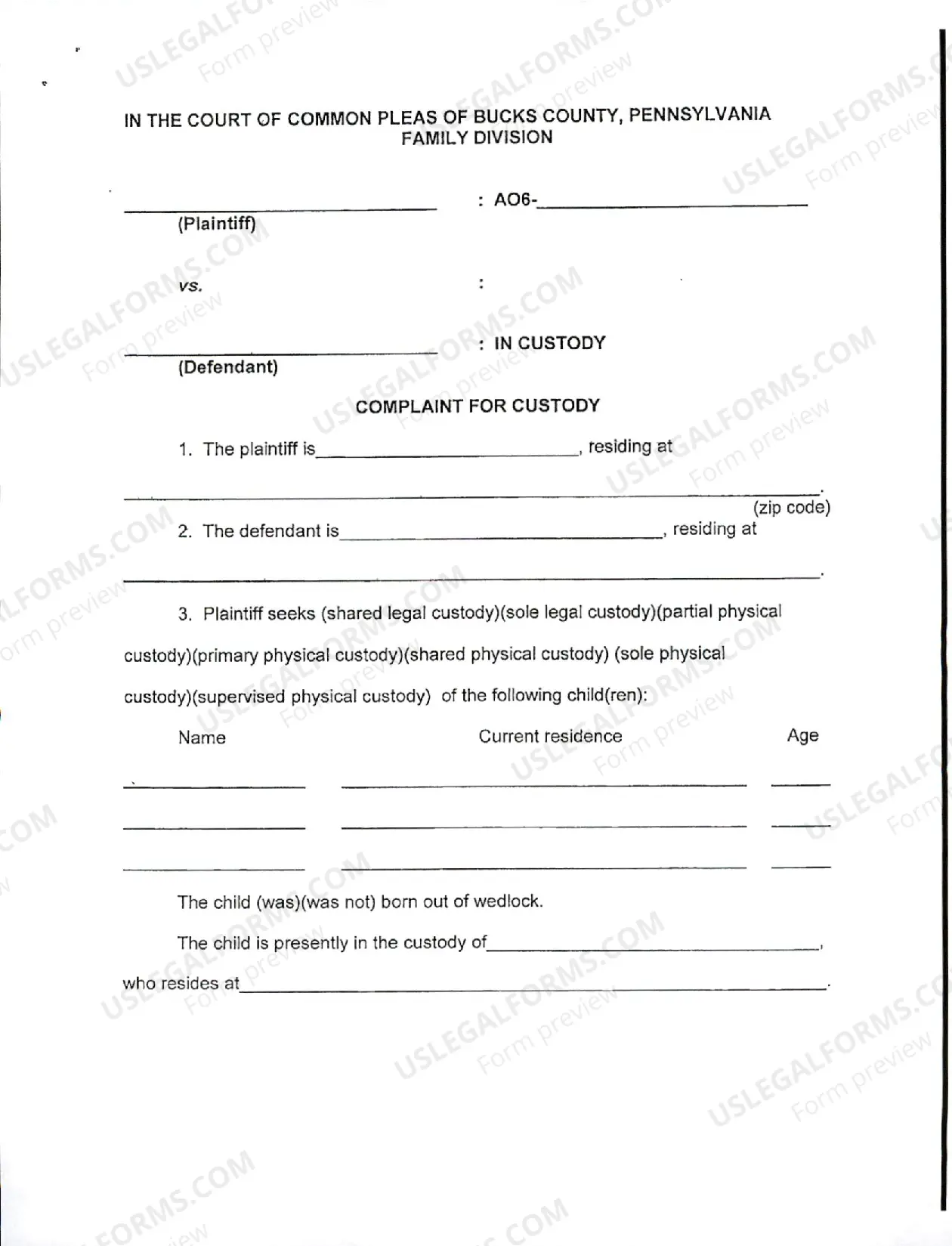 Preview Custody Legal Application