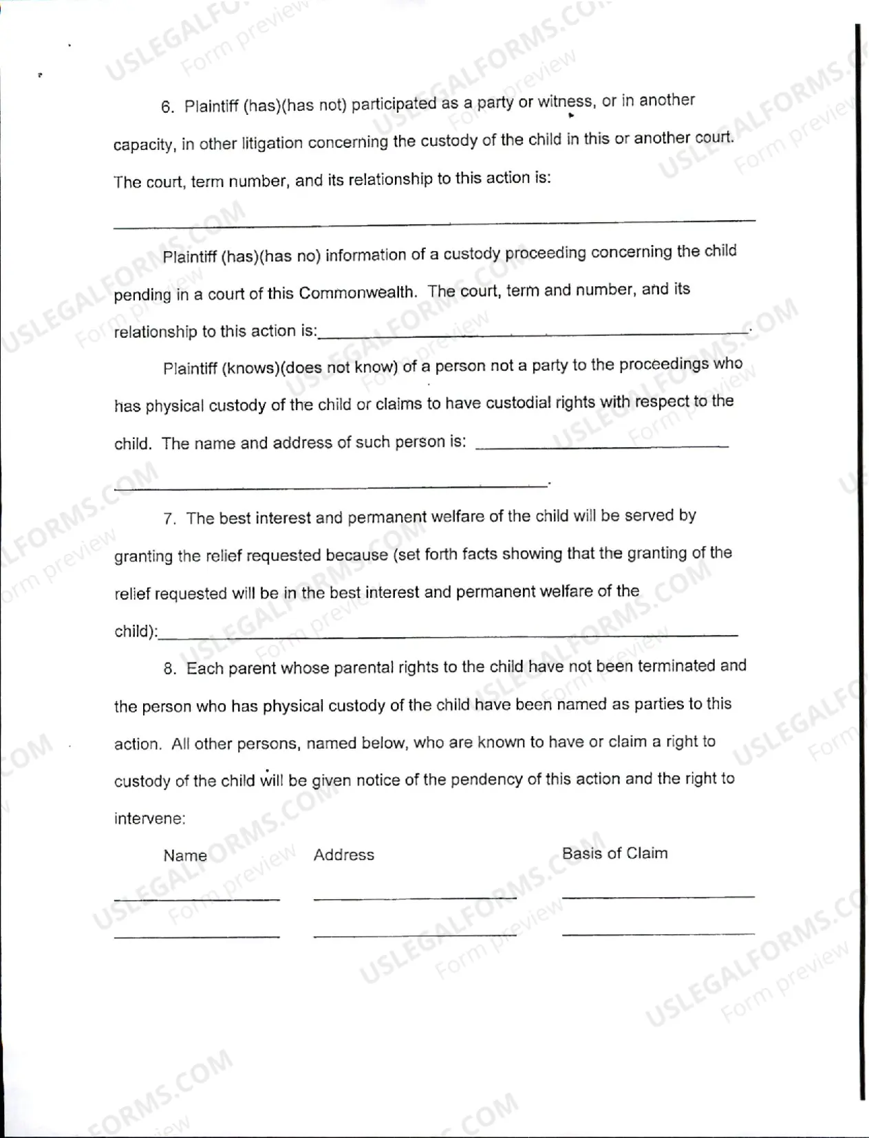 Preview Custody Legal Application