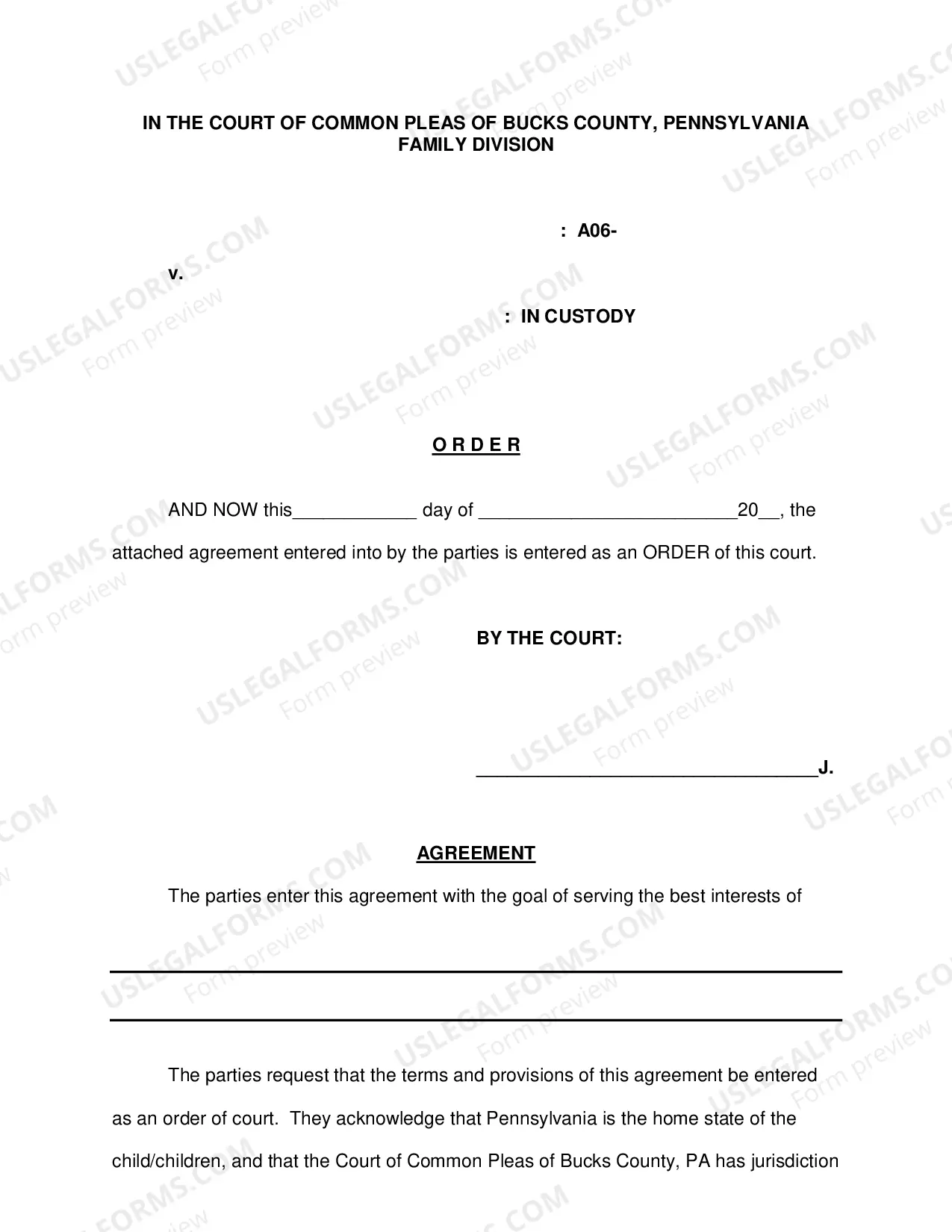 Preview Custody Order Agreement
