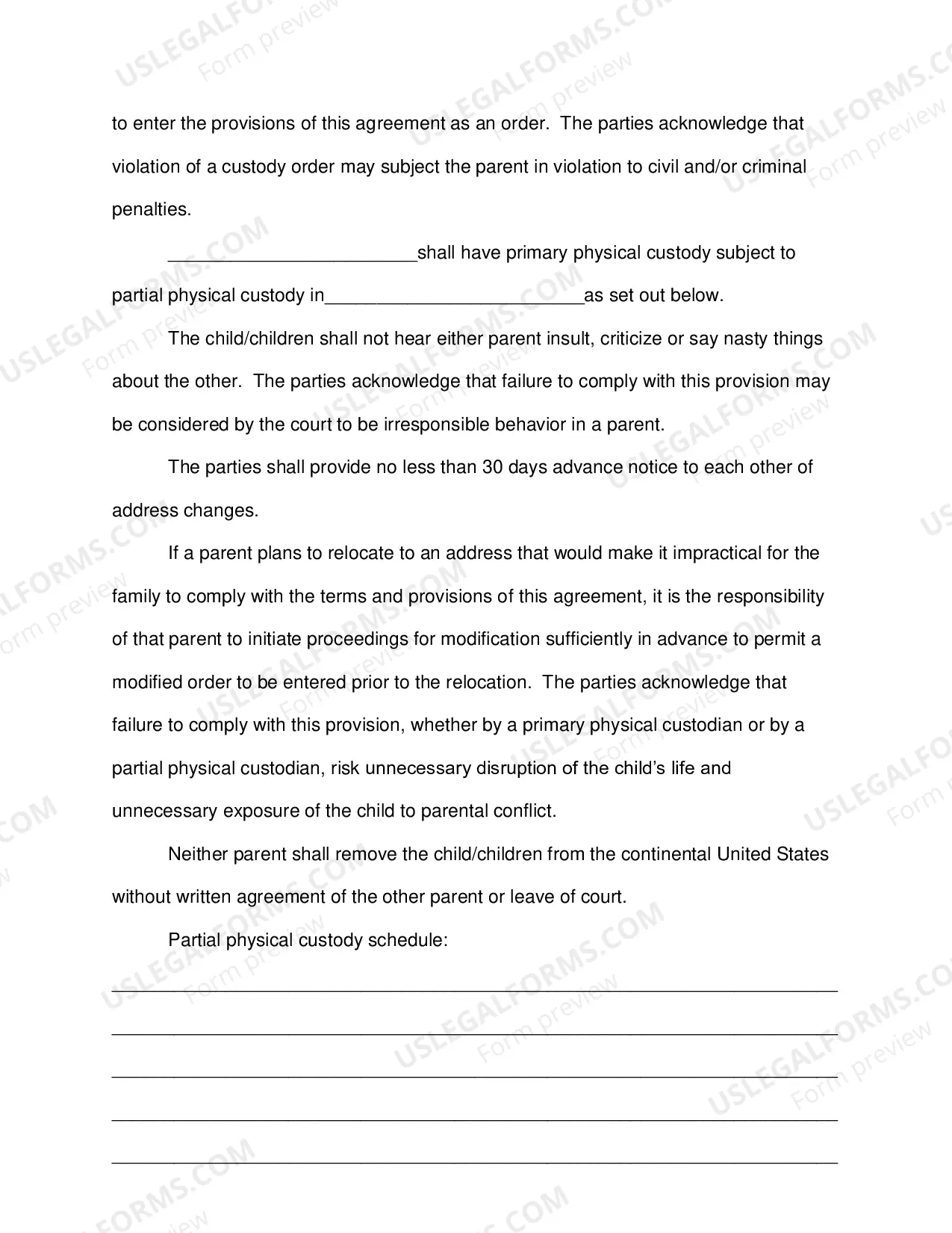 Preview Custody Order Agreement