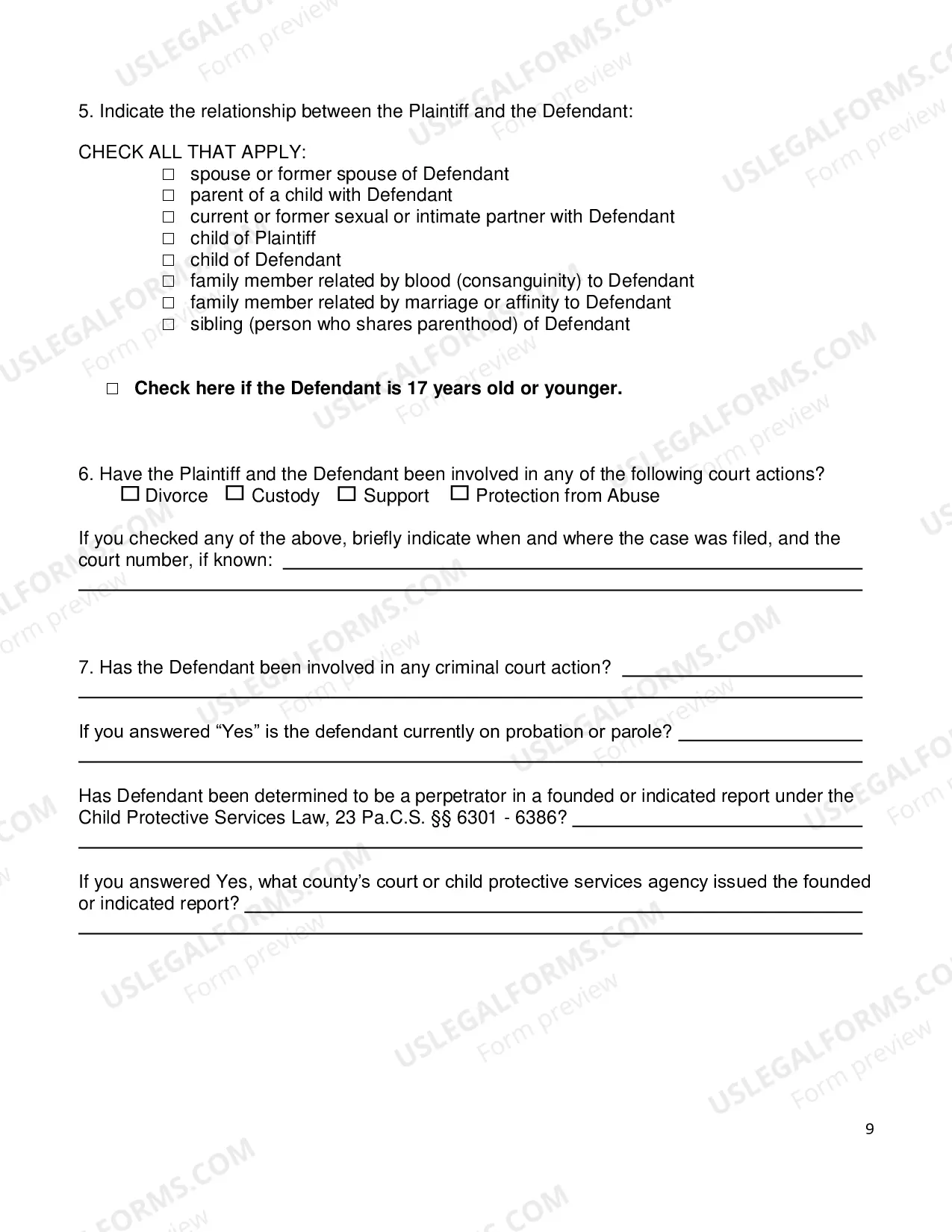 Preview Petition for Protection from Abuse