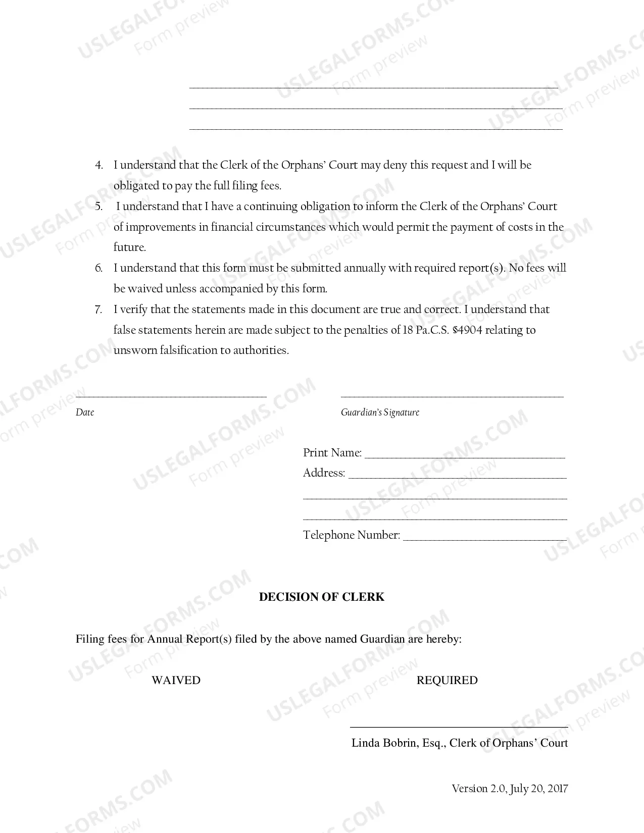 Preview Annual Report Fee Waiver Request