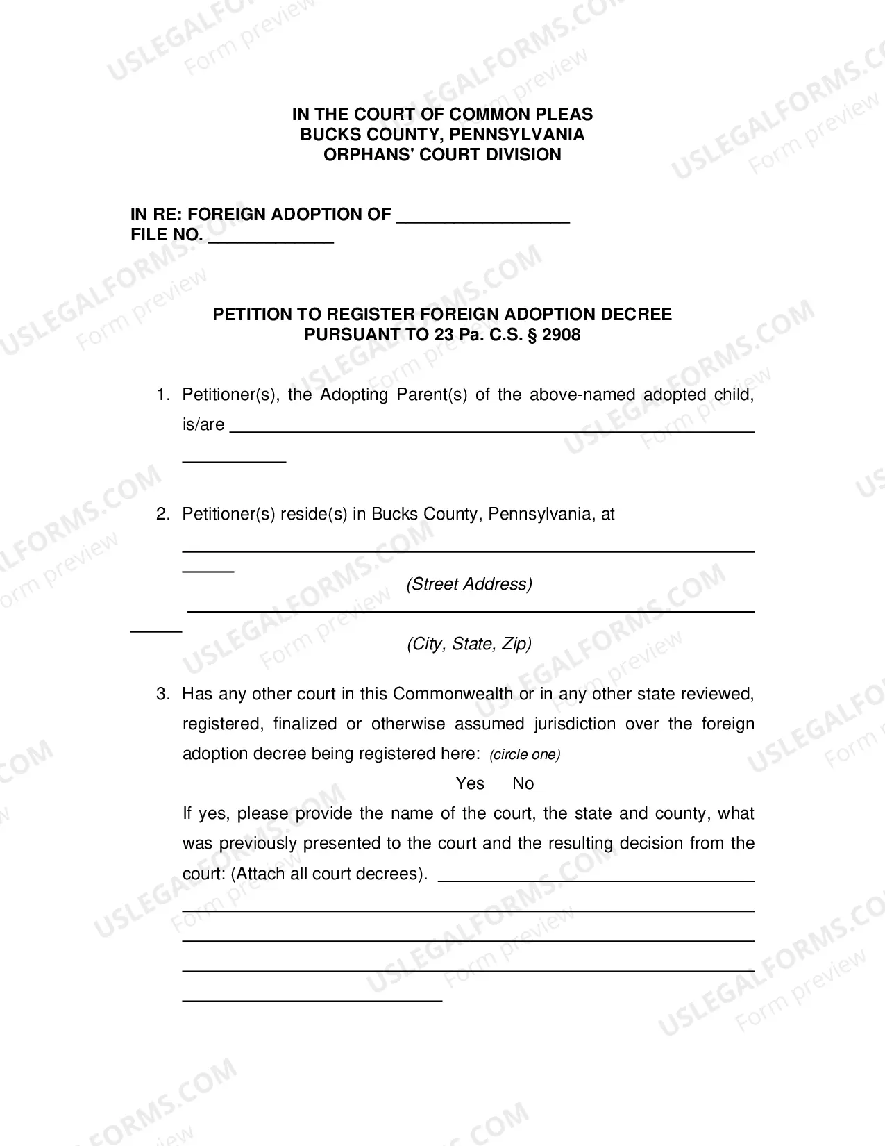 Preview Petition to Register Foreign Adoption Decree