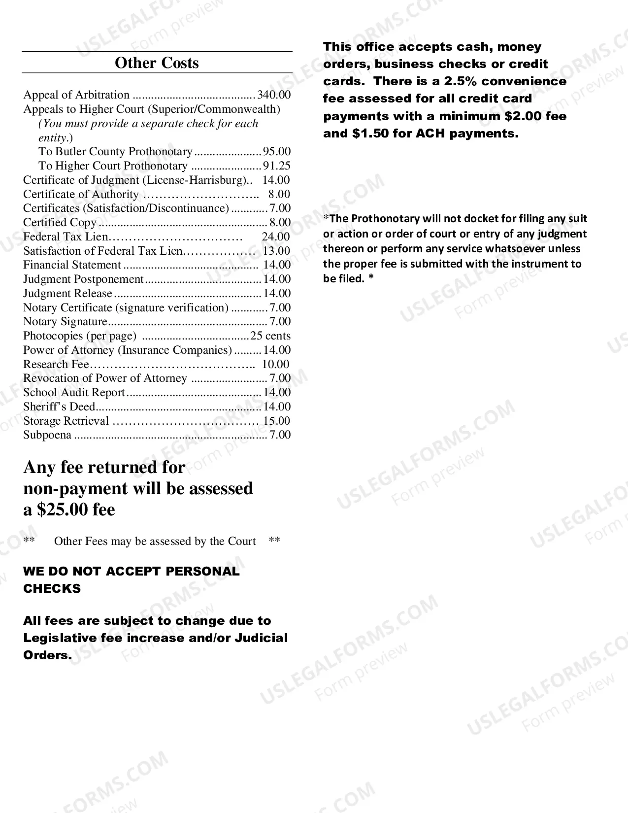 Preview Fee Schedule 2009