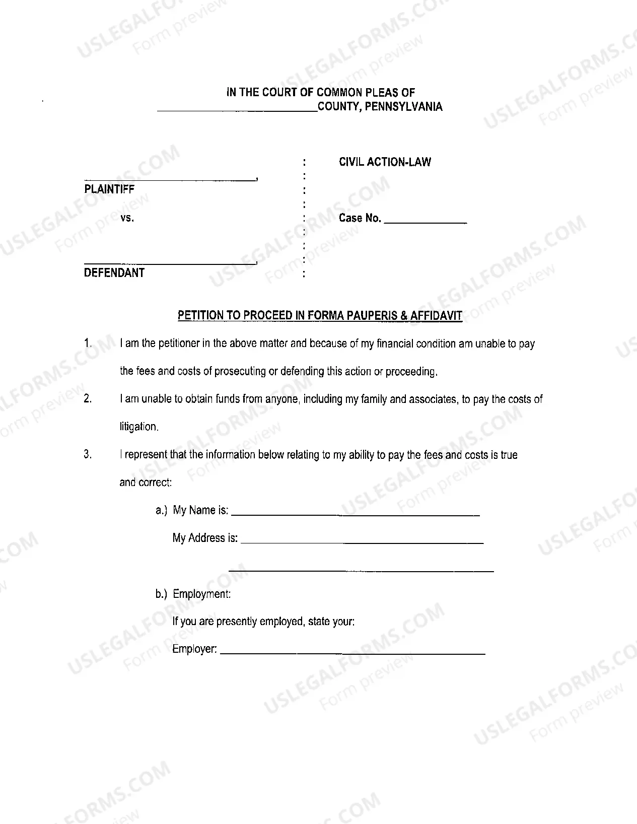 Preview Pro Se Petition to Proceed Informa Pauperis