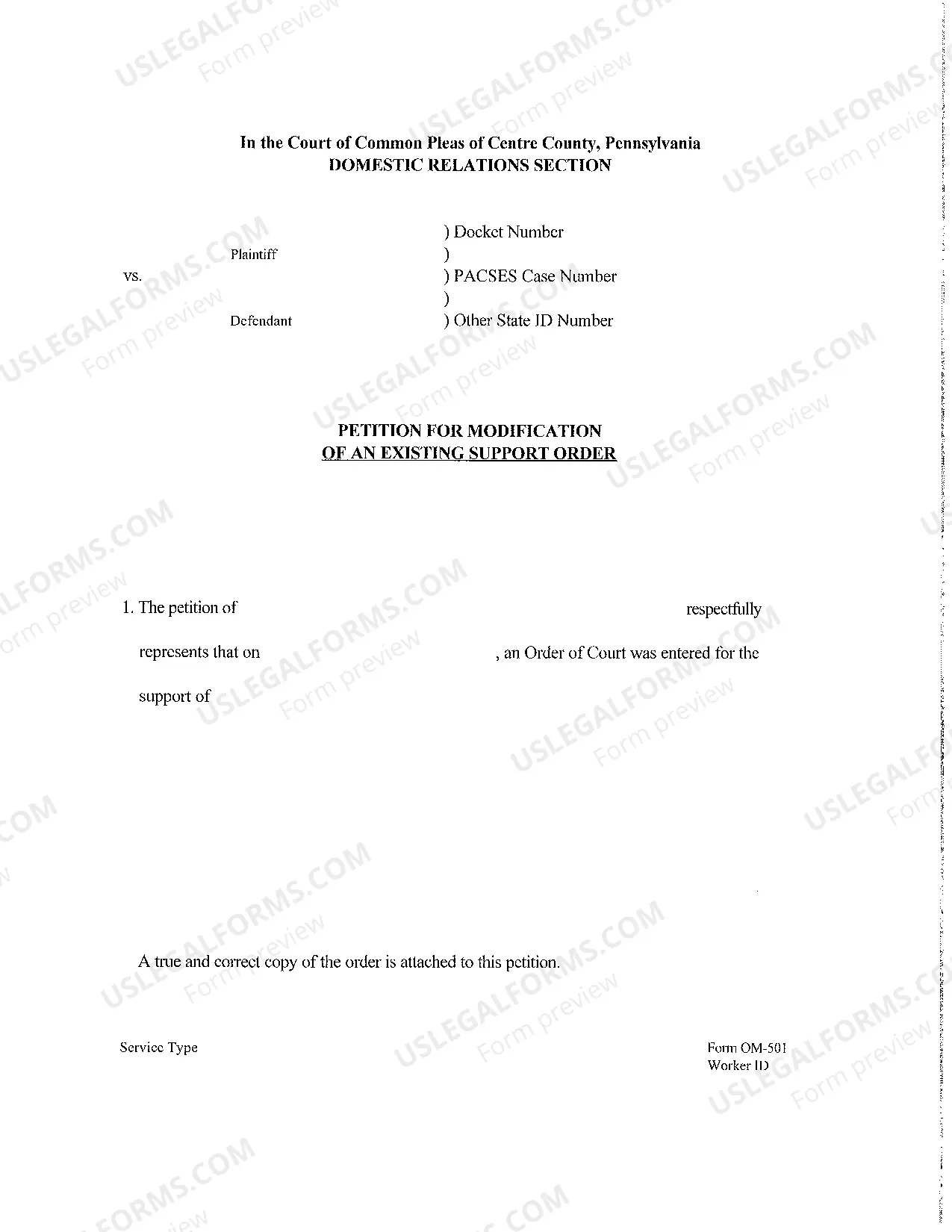 Preview Petition For Modification of Existing Support Order