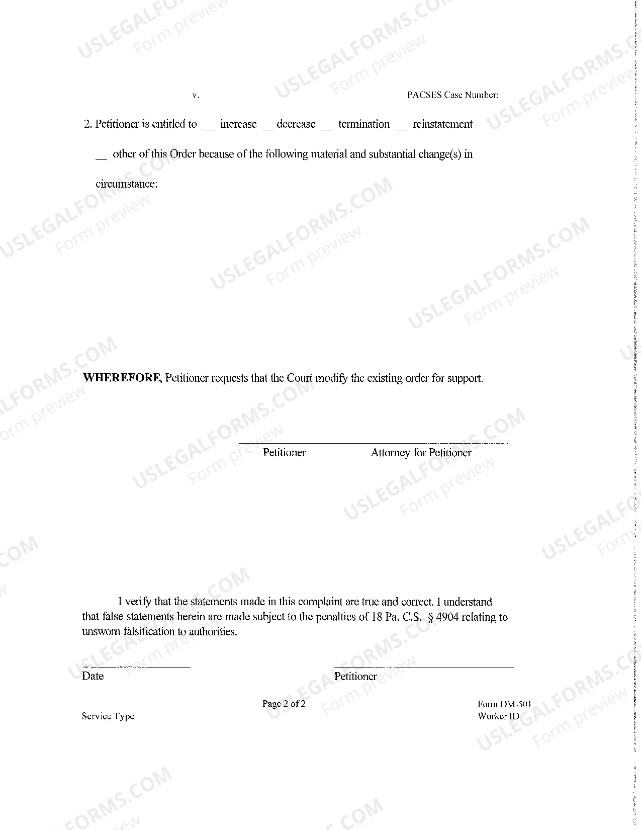 Preview Petition For Modification of Existing Support Order