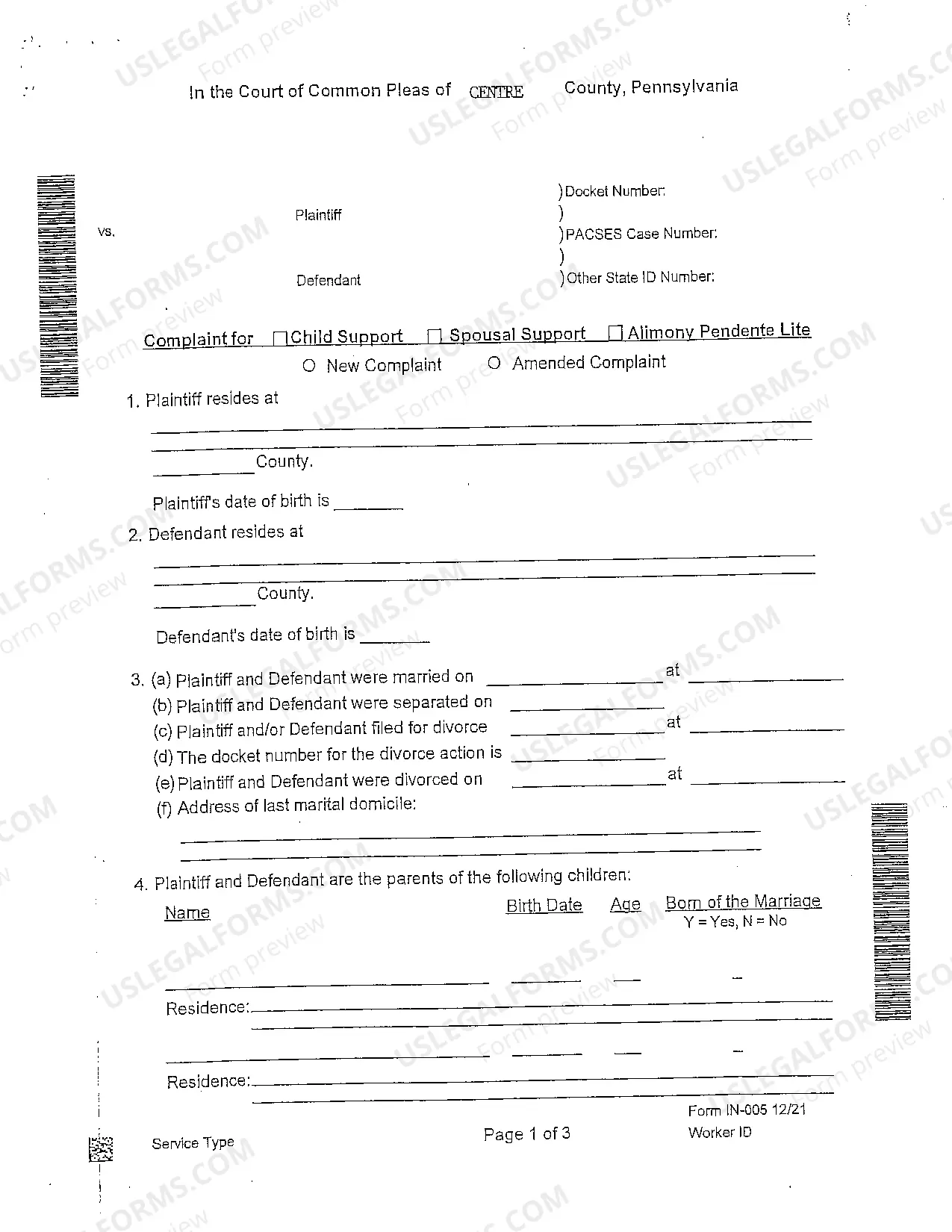 Preview Complaint for Support Packet