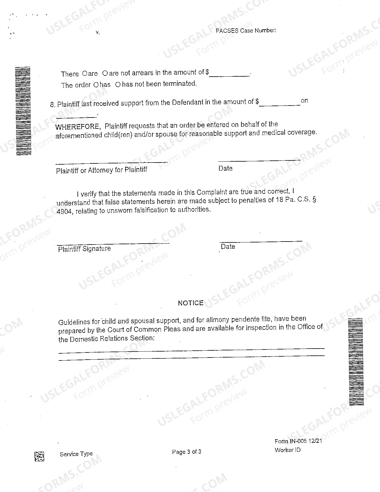 Preview Complaint for Support Packet