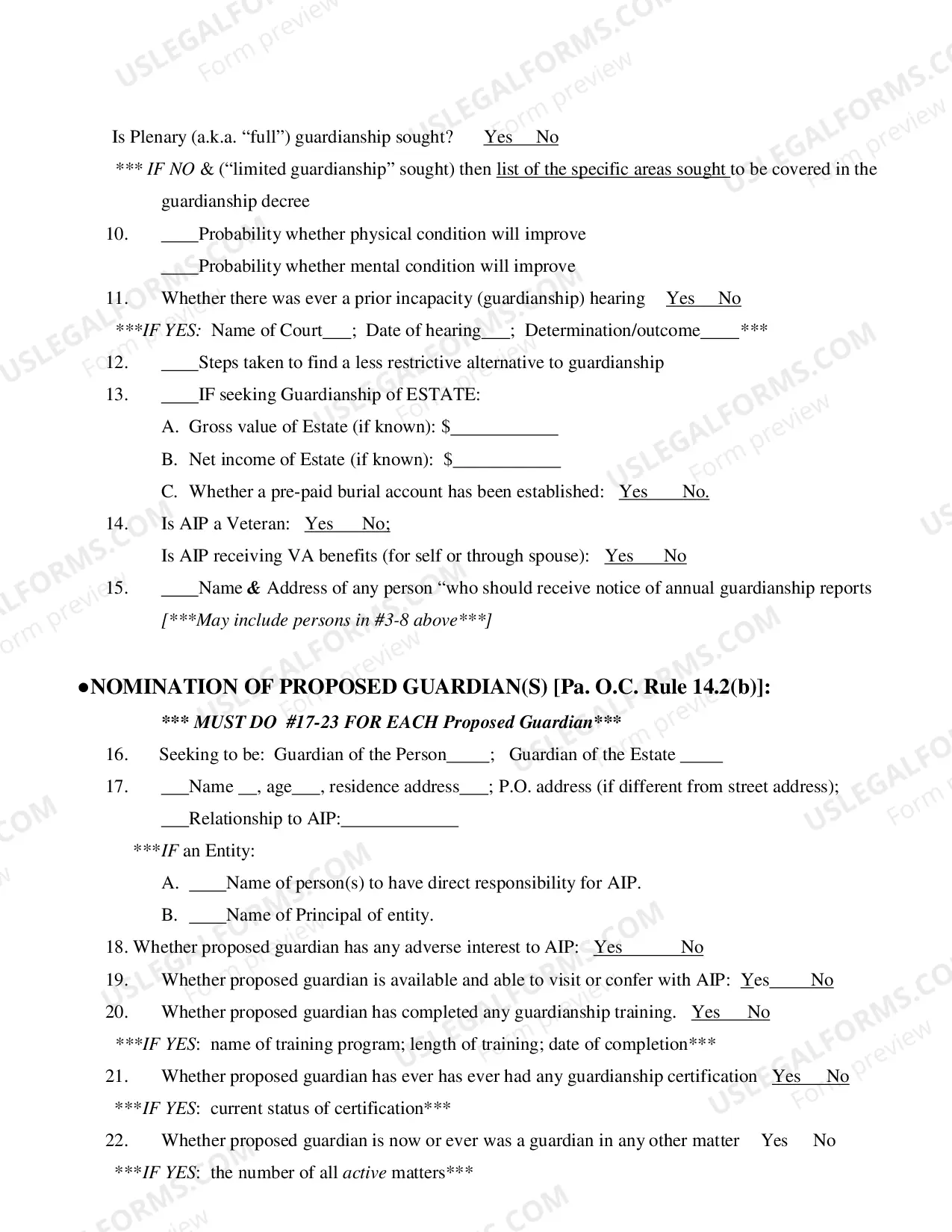 Preview Guardianship Checklist