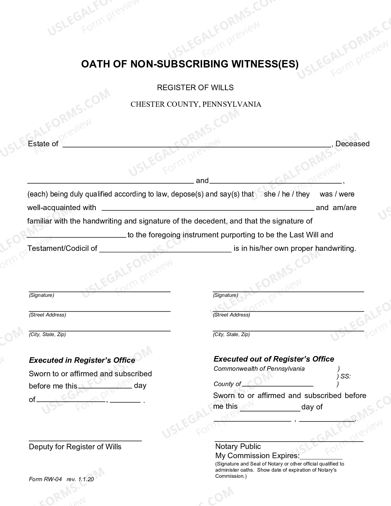 Preview Unavailable Witness Affidavit**