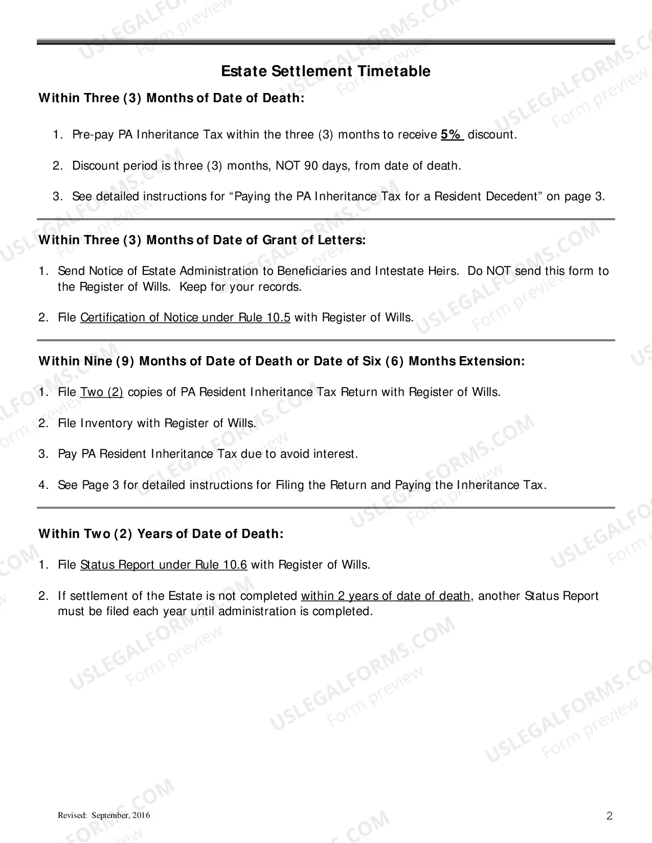 Preview Estate Settlement information Packet