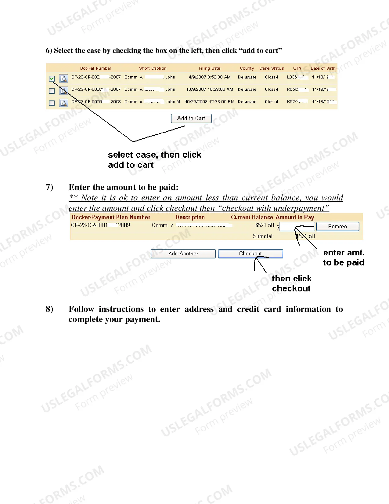 Preview instructions for Using e-Pay - Search by Name