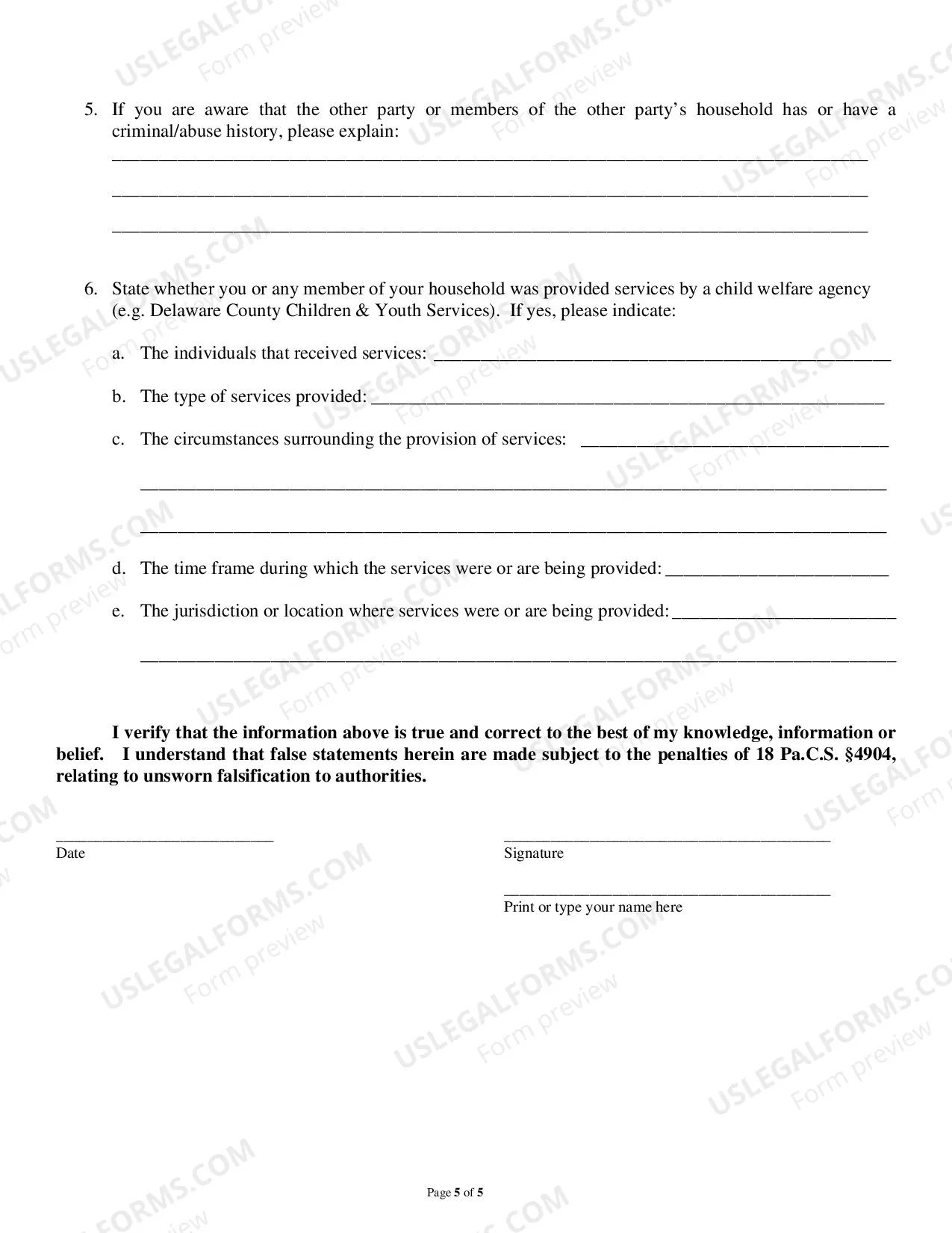 Preview Custody Cover Sheet- Modification