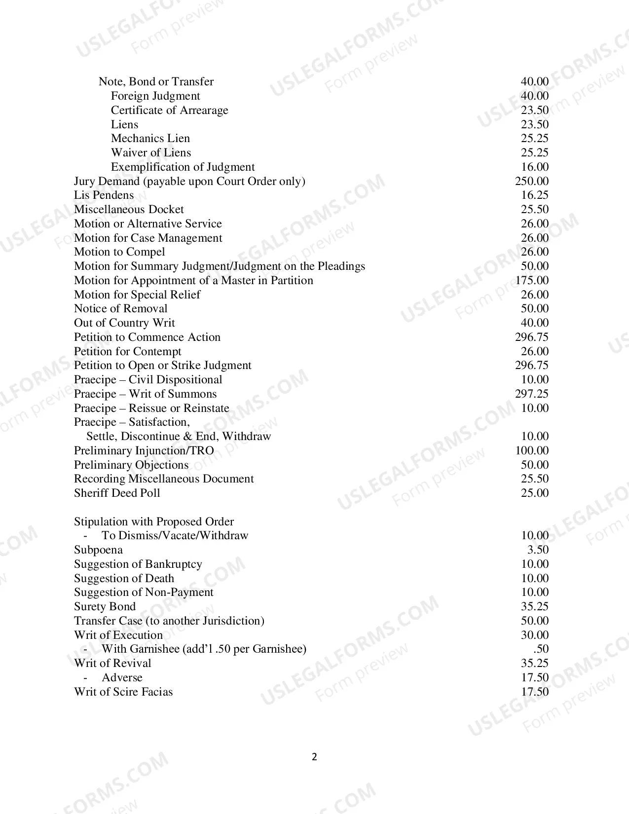 Preview Divorce and Custody Fees