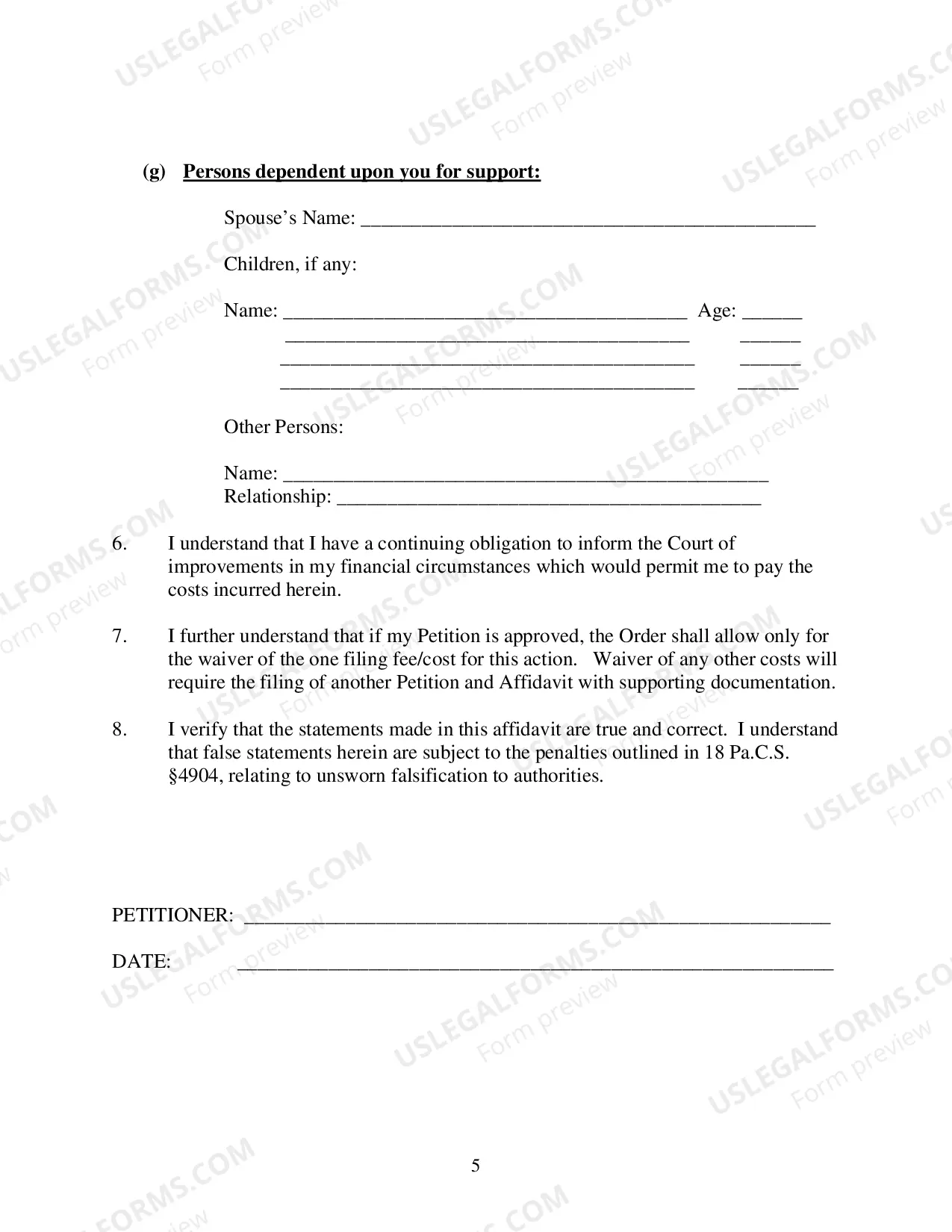 Preview Petition to Proceed In Forma Pauperis
