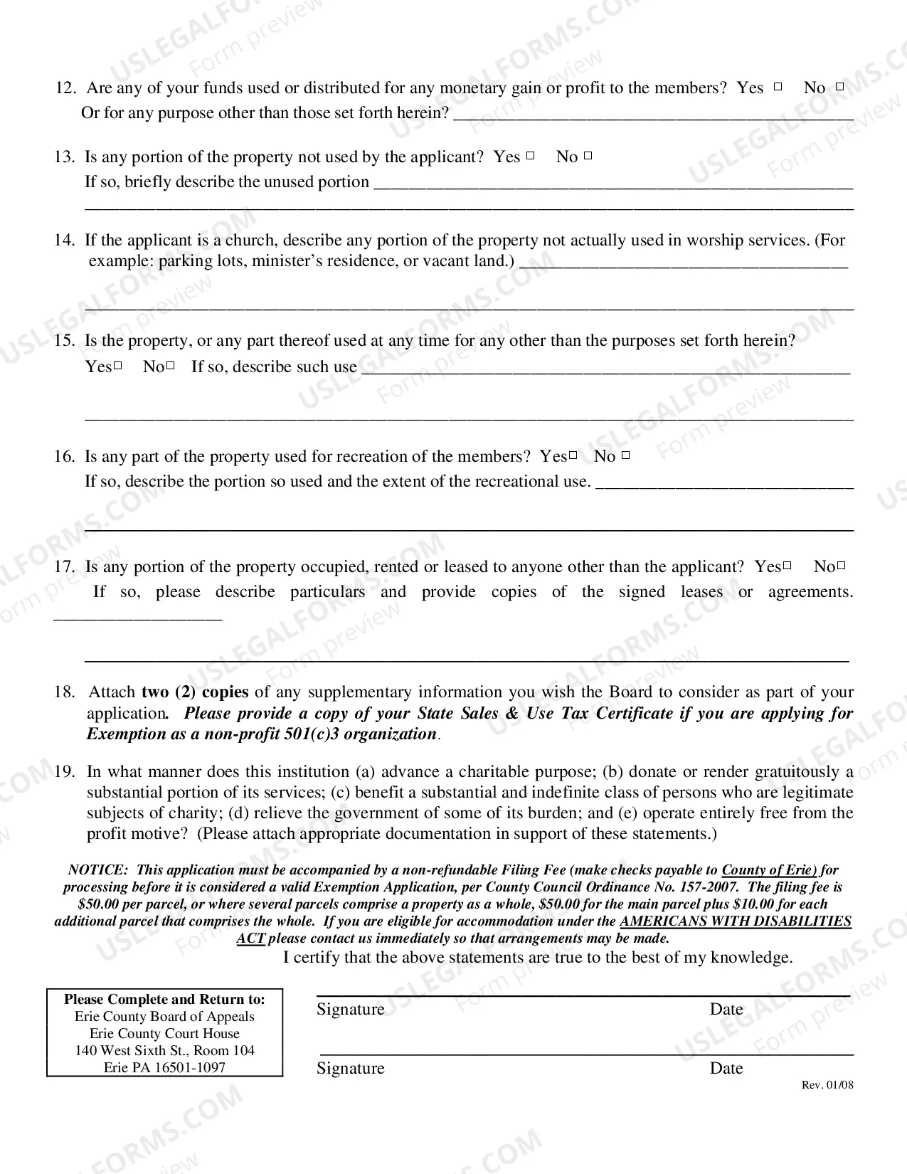 Preview Application For Exemption From Erie County Real Property Taxes