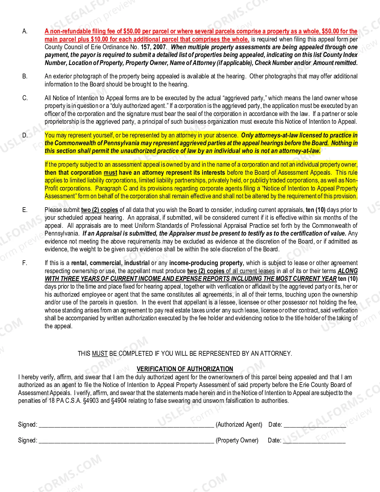 Preview Application for Intention to Appeal Property Assessment