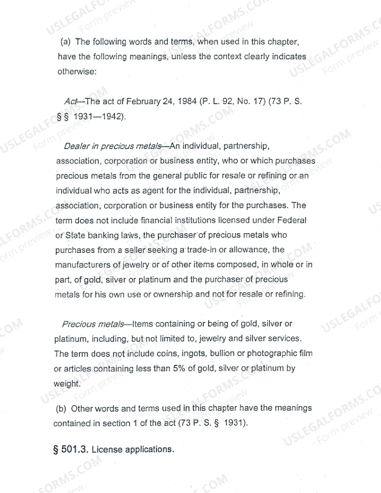Preview Precious Metals License Application