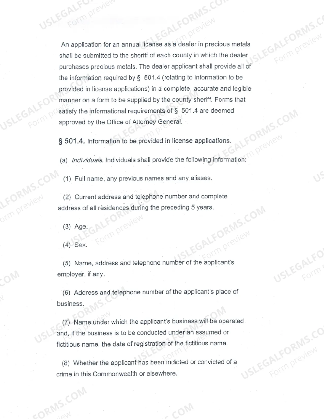 Preview Precious Metals License Application