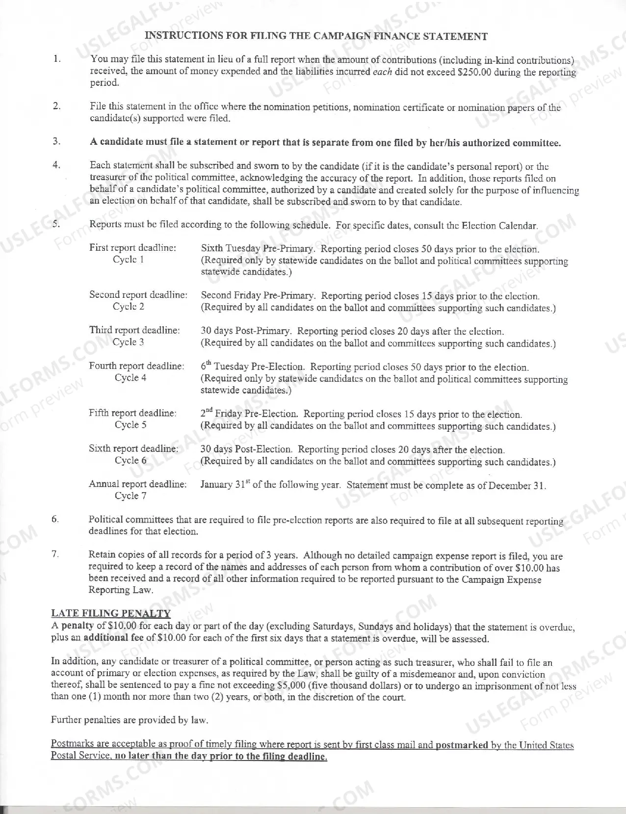 Preview Campaign Finance Report - Under $250