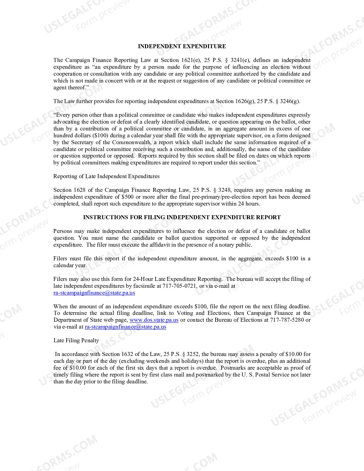 Preview independent Expenditure Report - 24 Hour Reporting Form
