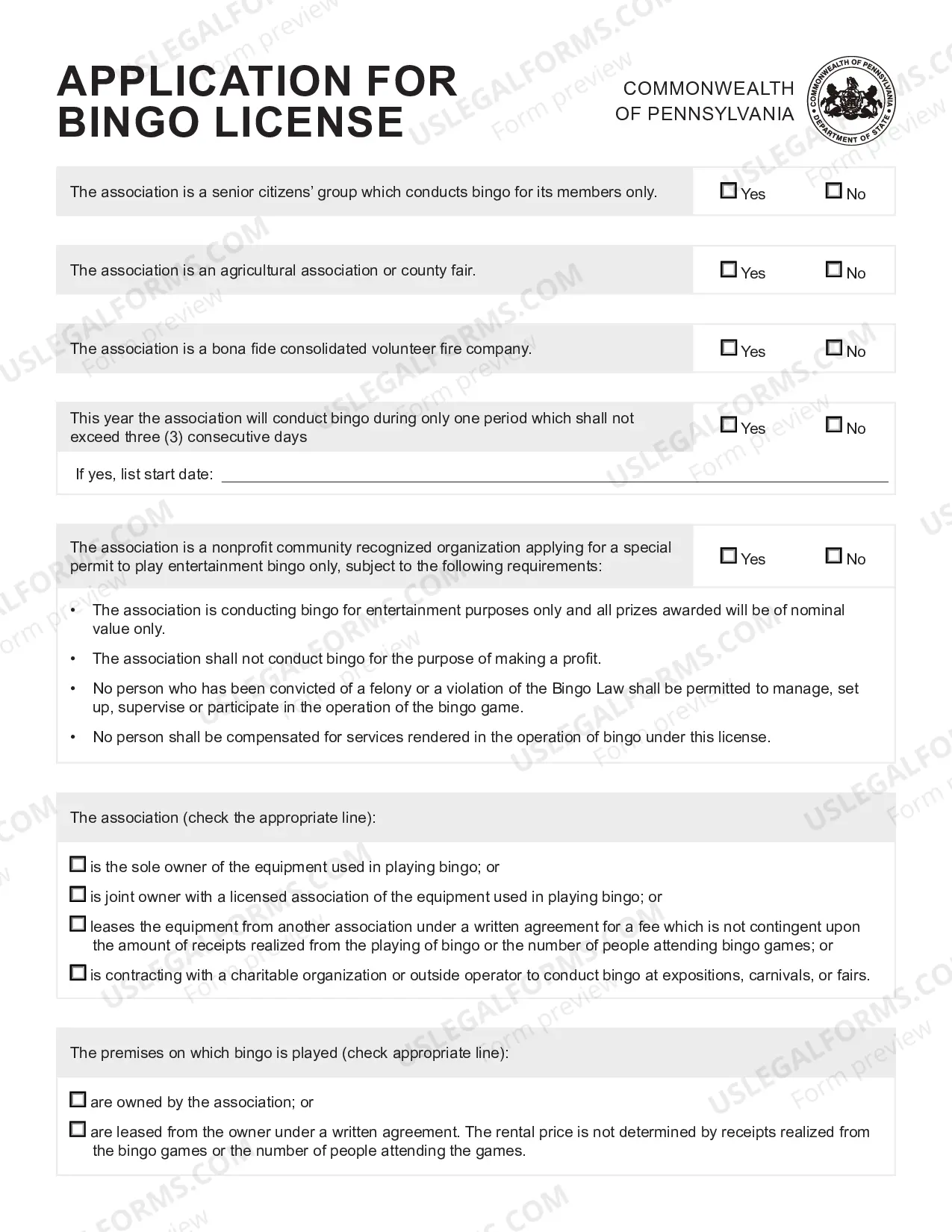 Preview Bingo License Application