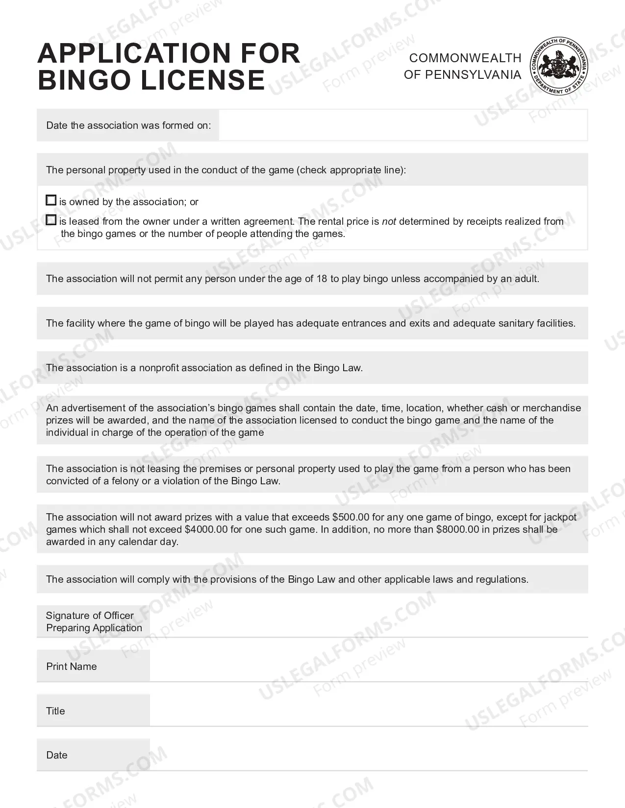 Preview Bingo License Application