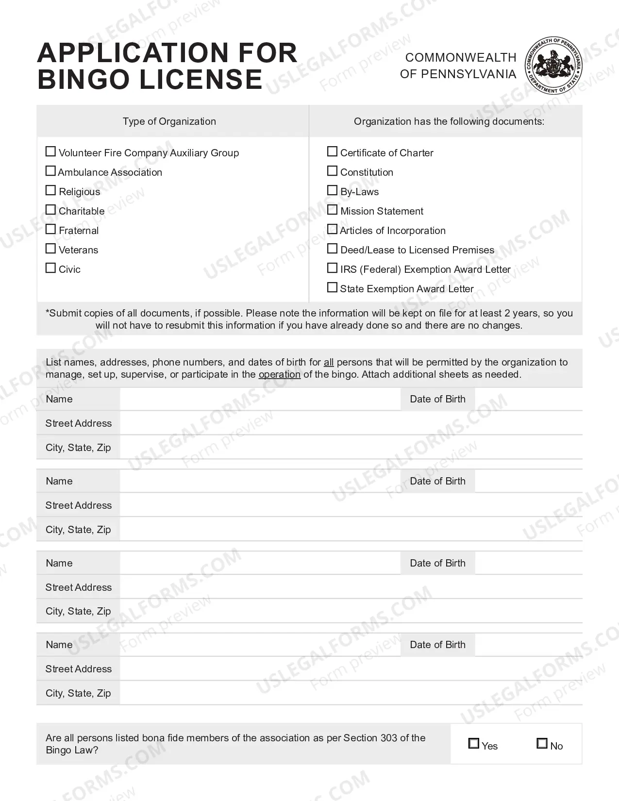 Preview Bingo License Application