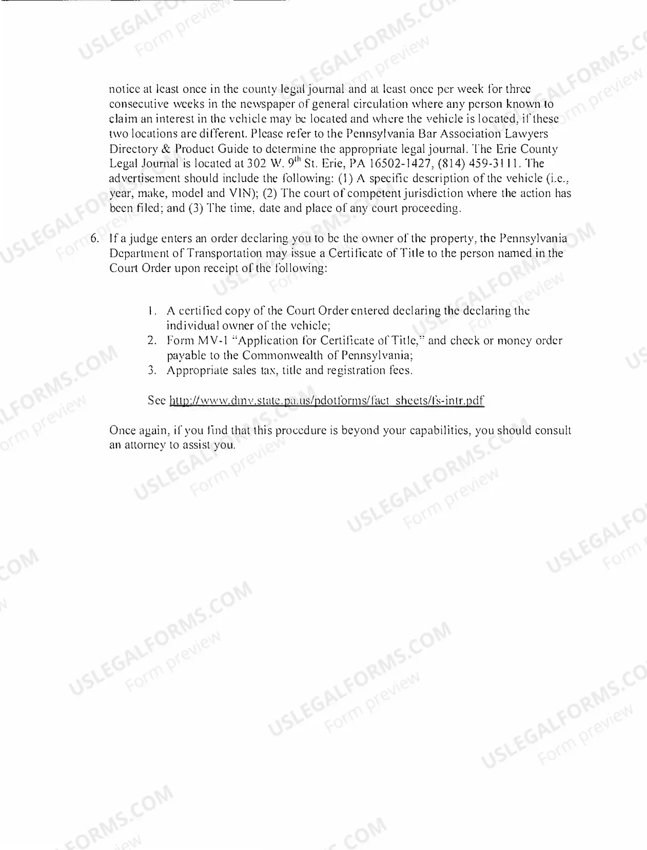 Preview Motion for Transfer of Vehicle Ownership