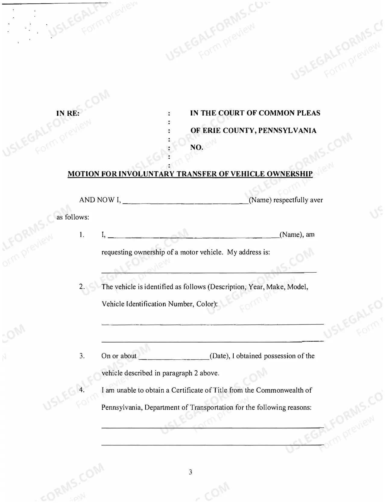 Preview Motion for Transfer of Vehicle Ownership
