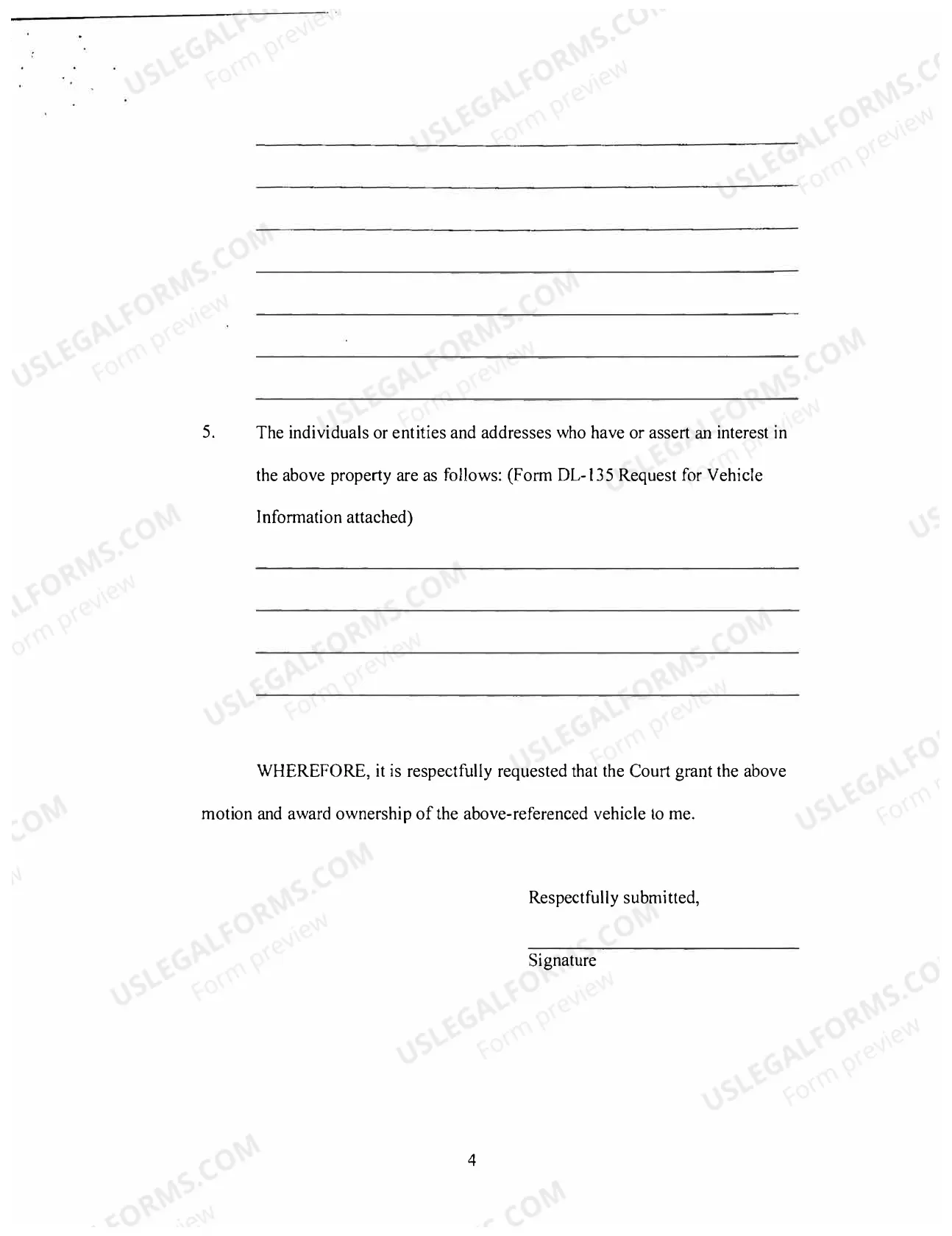 Preview Motion for Transfer of Vehicle Ownership