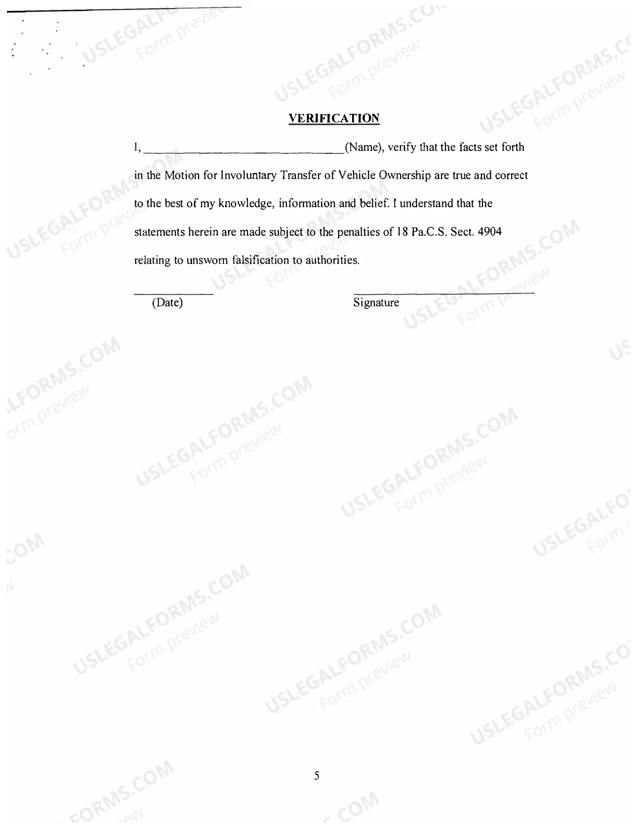 Preview Motion for Transfer of Vehicle Ownership