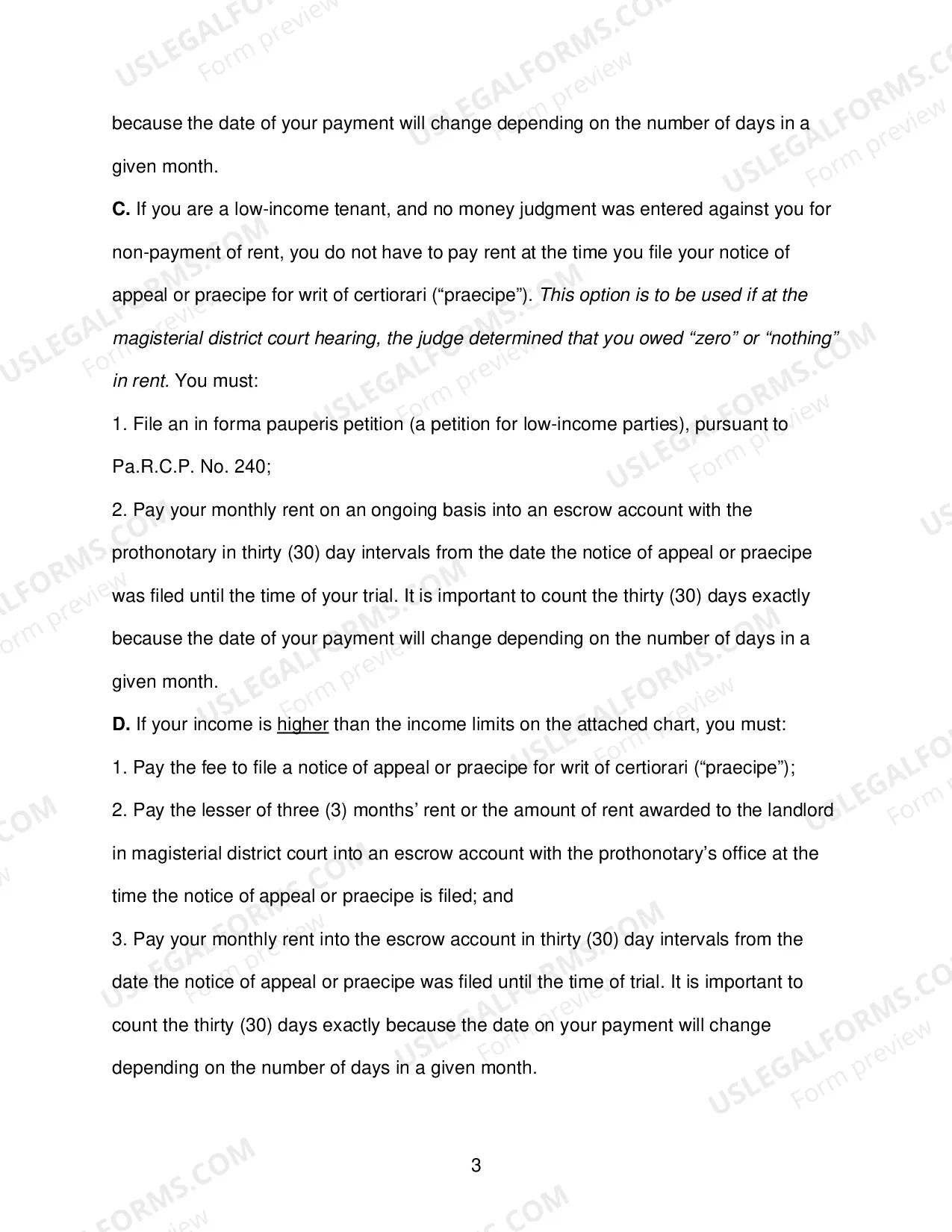 Preview SUPPLEMENTAL iNSTRUCTIONS - STAY EVICTION