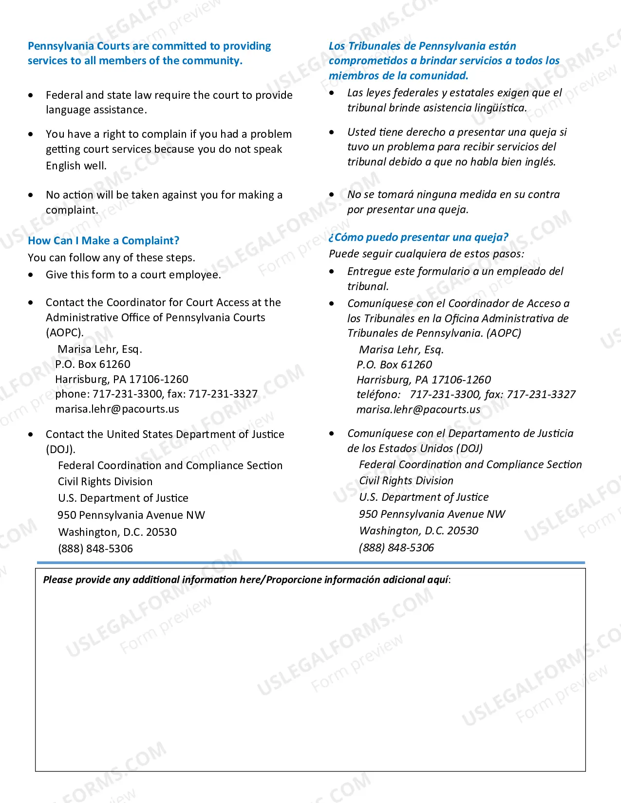 Preview Language Access Complaint Form