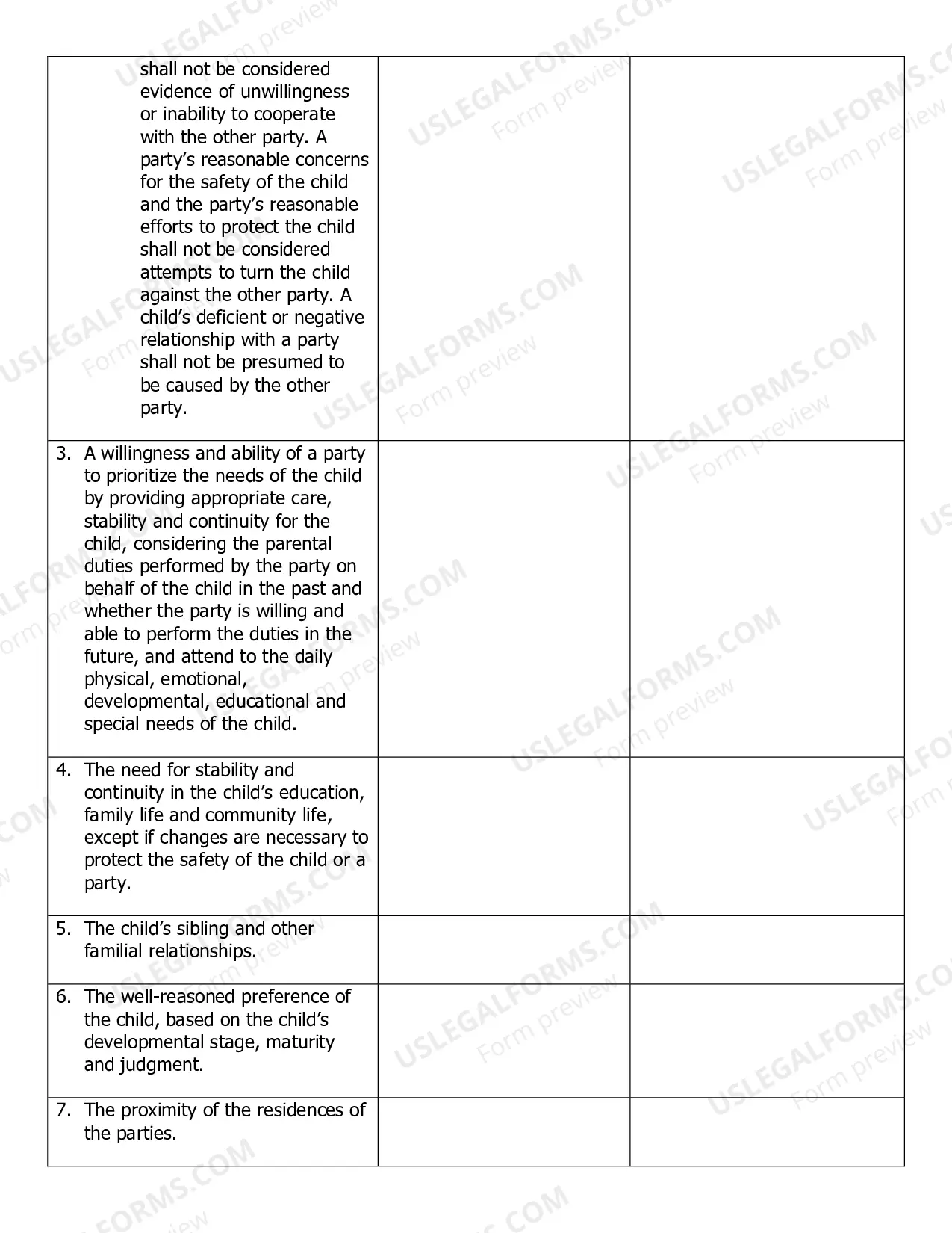 Preview Child Custody Factors