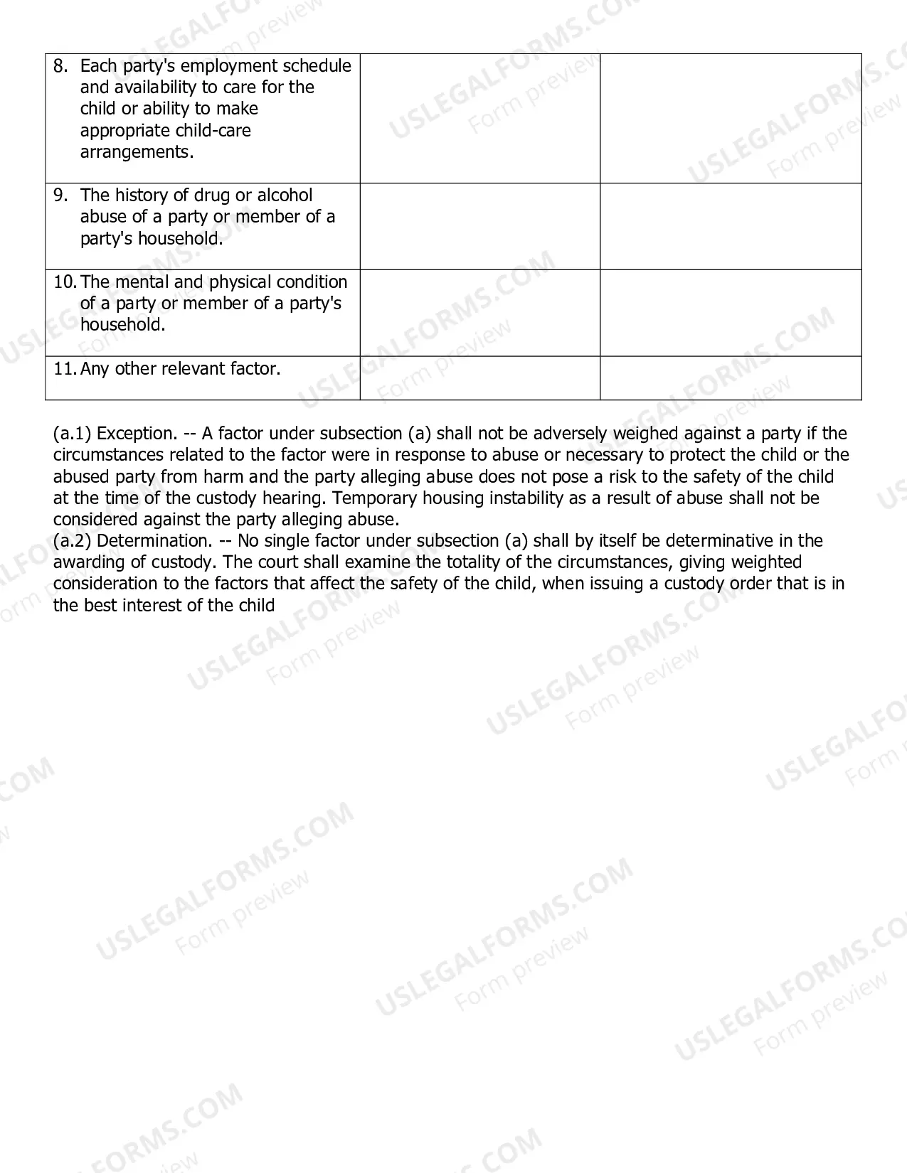 Preview Child Custody Factors