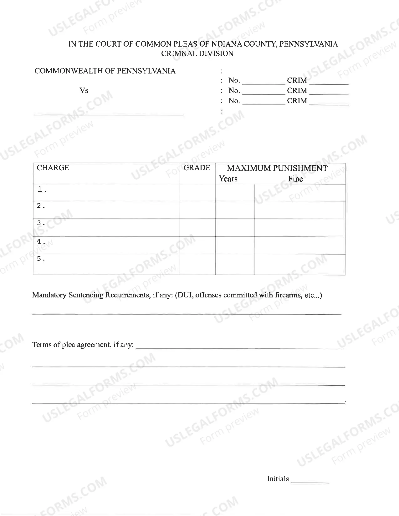 Preview DUi Plea & Sentence form
