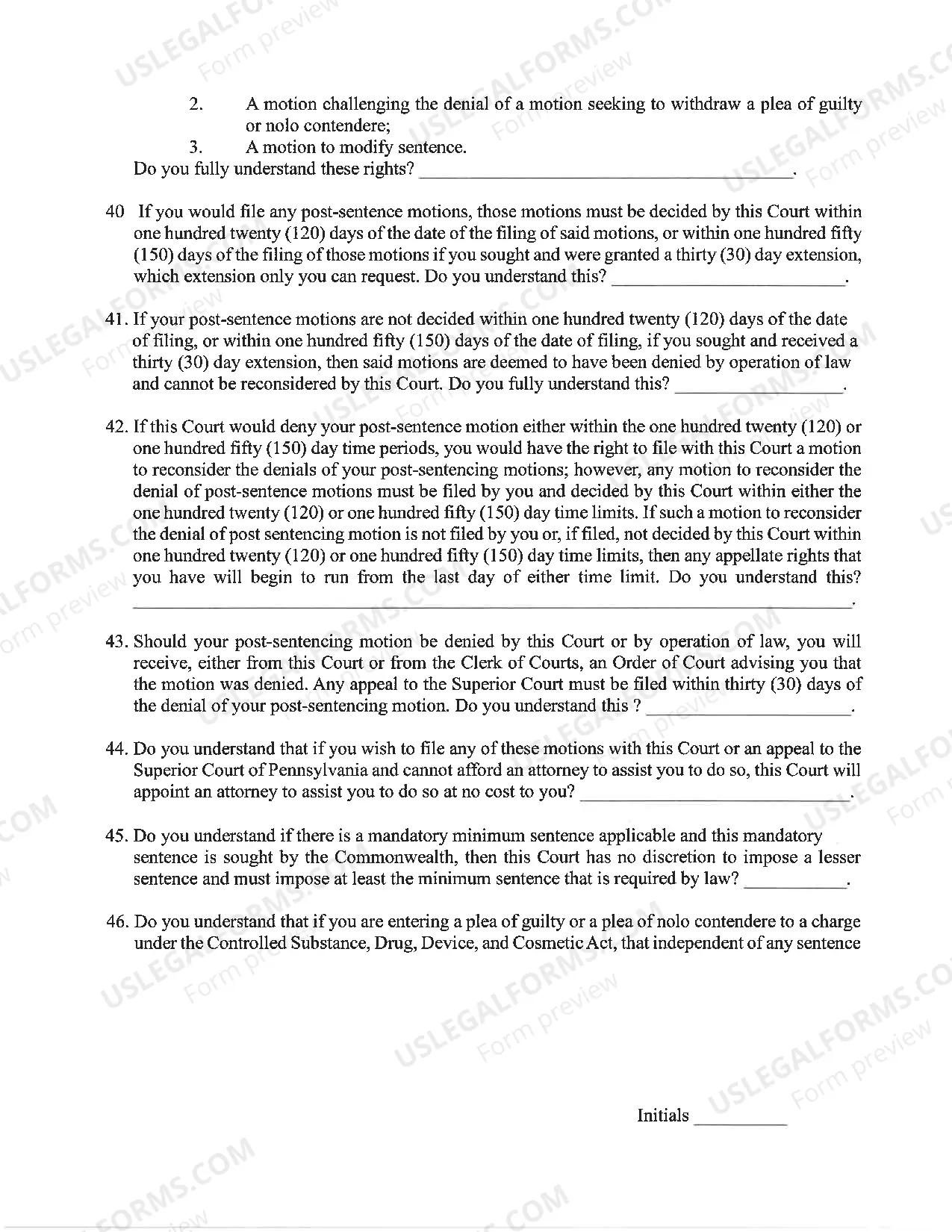 Preview DUi Plea & Sentence form